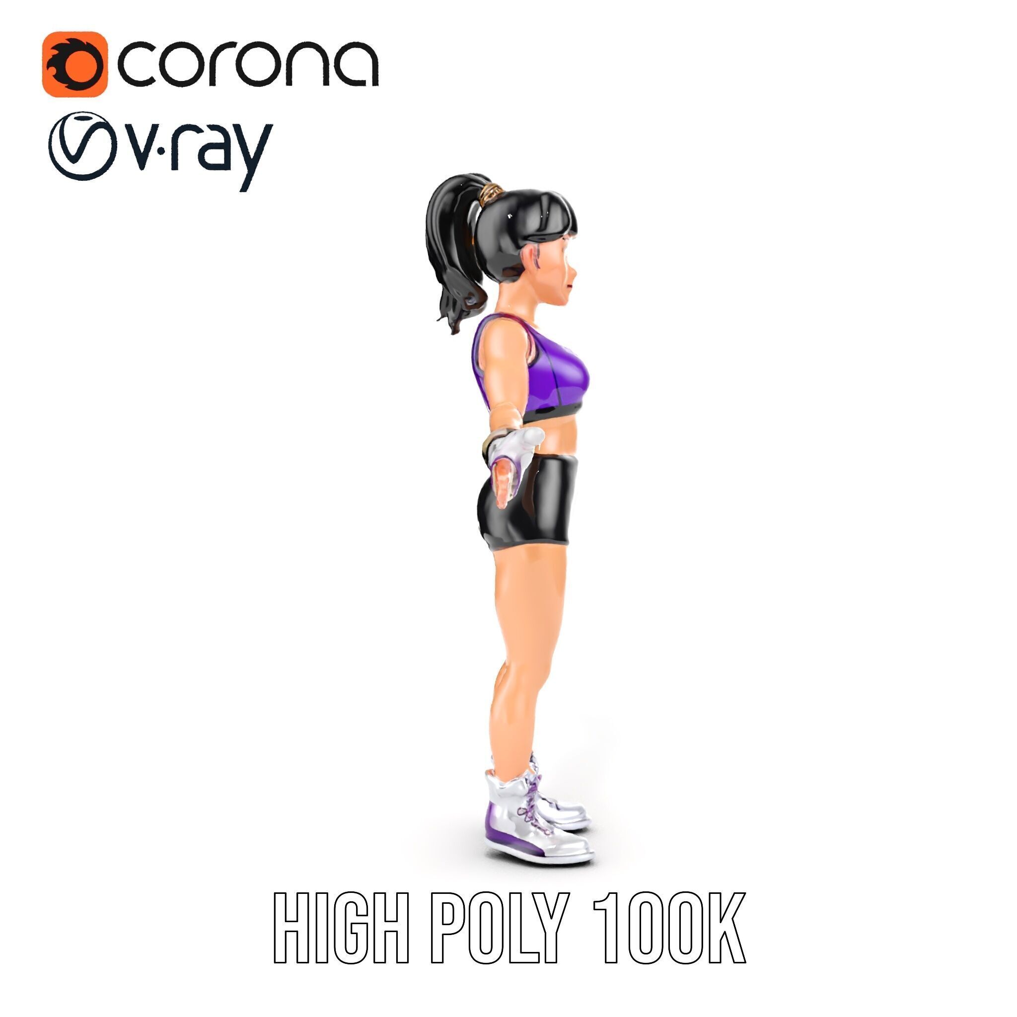 Athletic Female Character Rigged and Animated Low-poly 3D model_34
