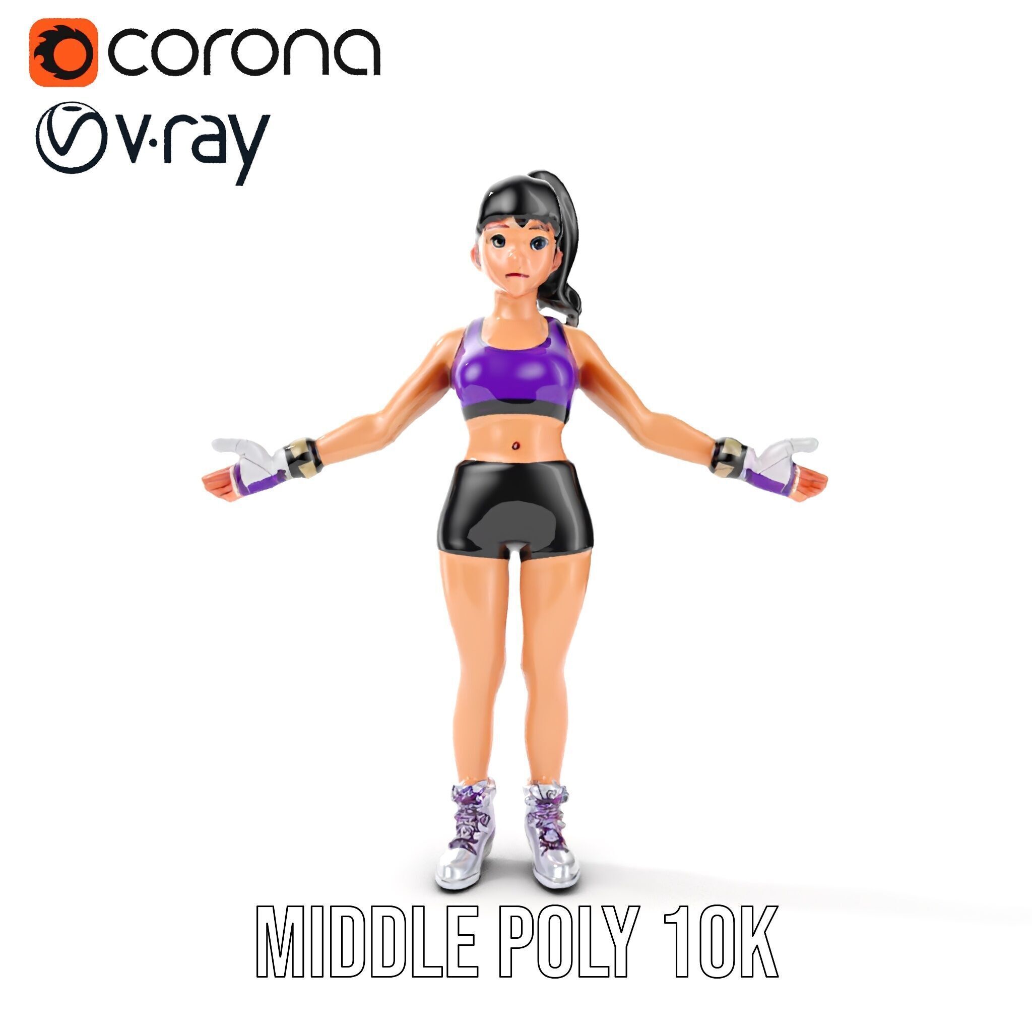 Athletic Female Character Rigged and Animated Low-poly 3D model_16
