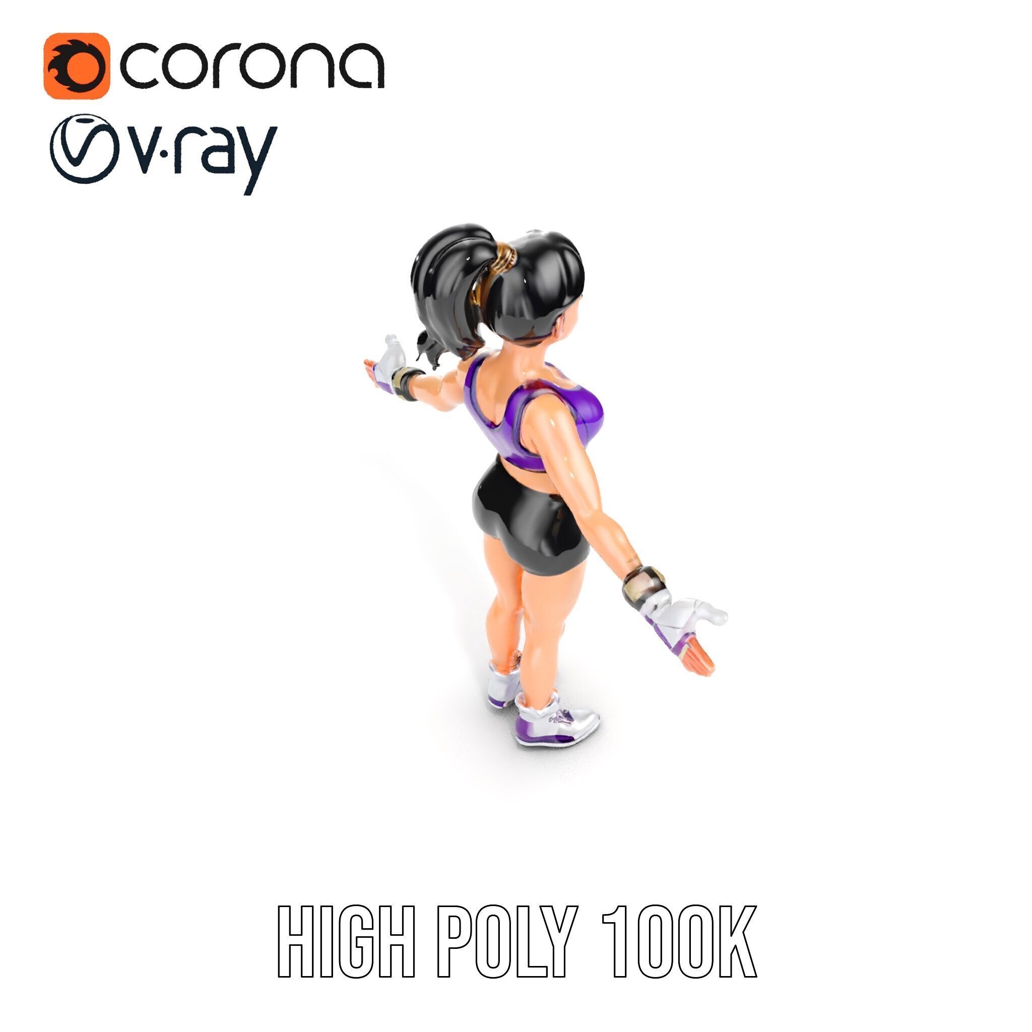 Athletic Female Character Rigged and Animated Low-poly 3D model_22