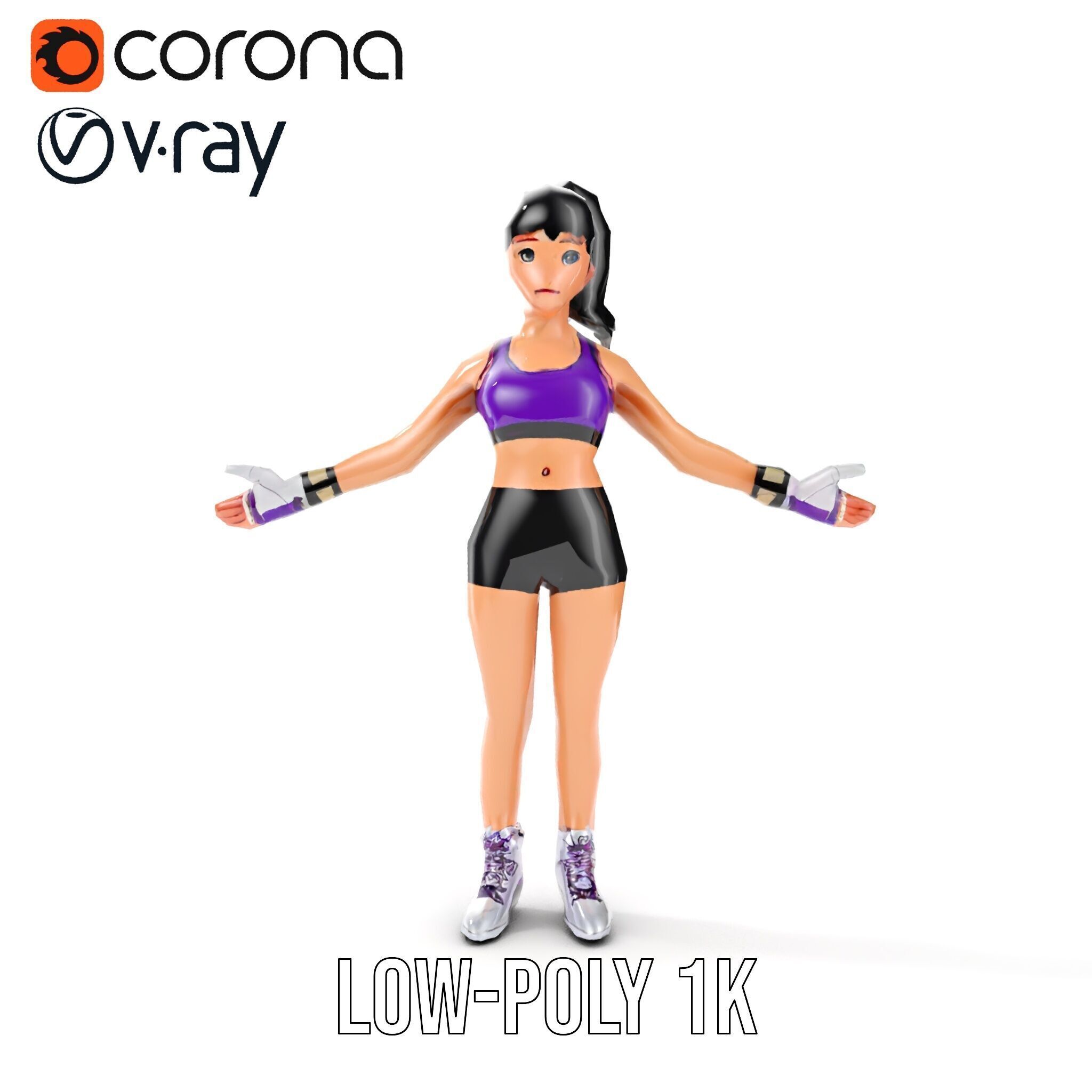 Athletic Female Character Rigged and Animated Low-poly 3D model_21