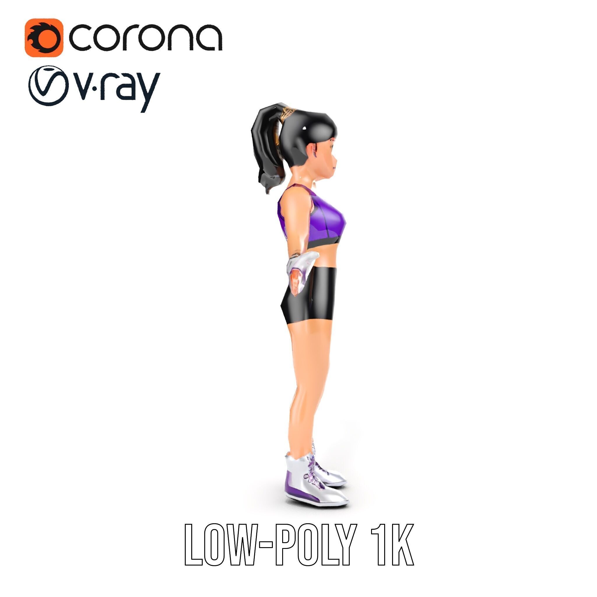 Athletic Female Character Rigged and Animated Low-poly 3D model_30