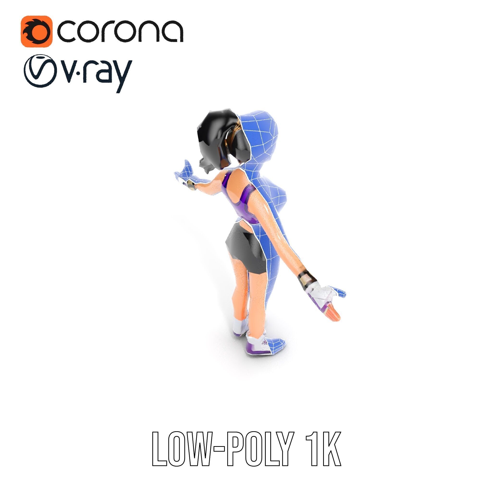 Athletic Female Character Rigged and Animated Low-poly 3D model_27