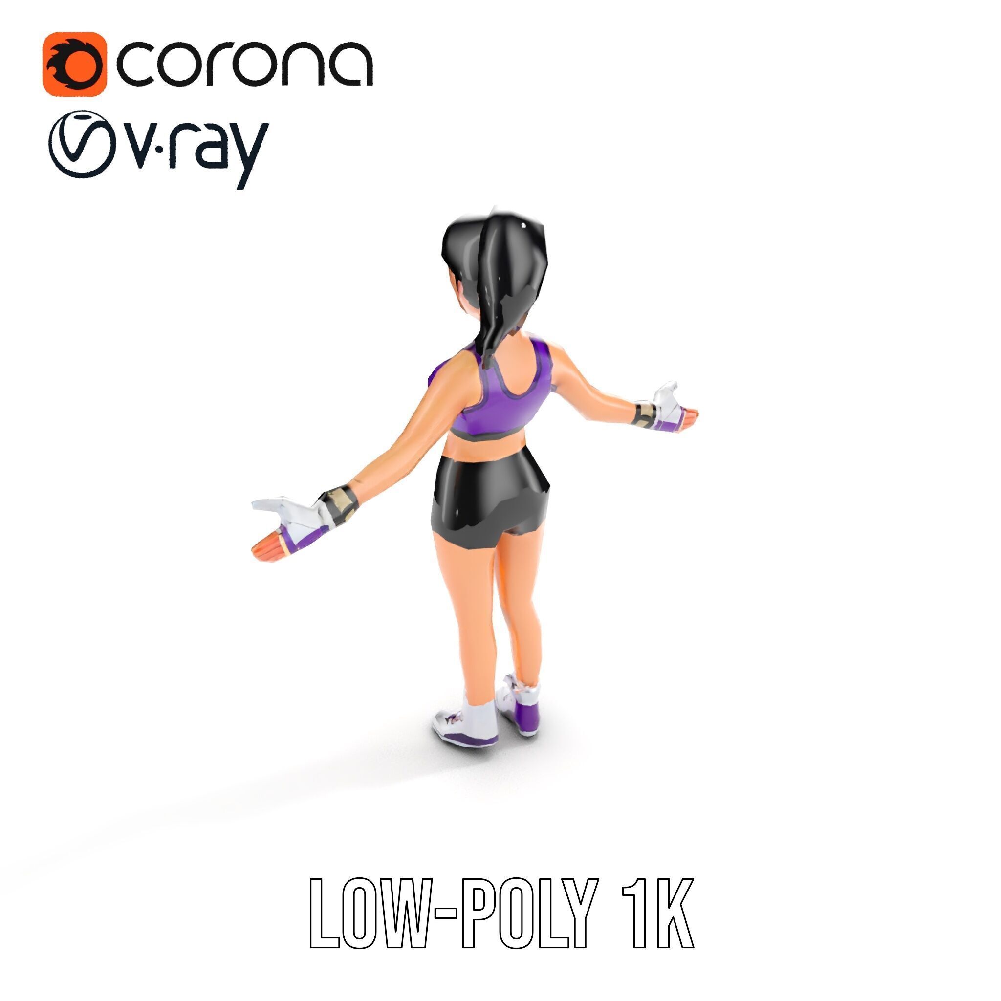 Athletic Female Character Rigged and Animated Low-poly 3D model_19