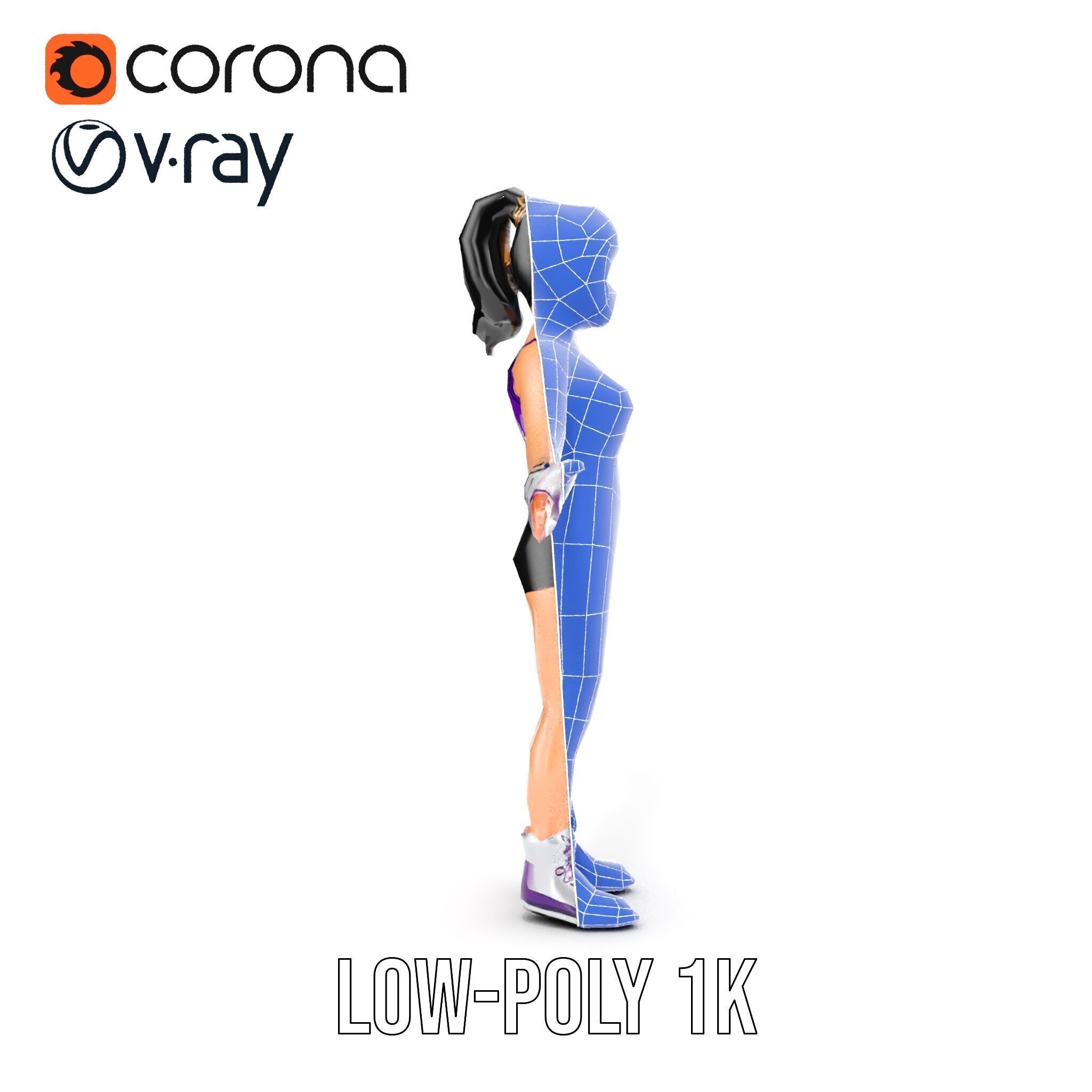 Athletic Female Character Rigged and Animated Low-poly 3D model_17