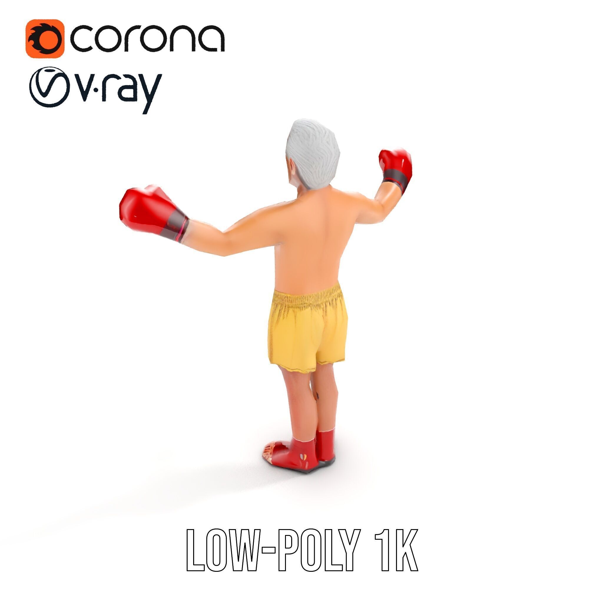Elderly Boxer Character Model  Rigged and Animated Low-poly 3D model_8