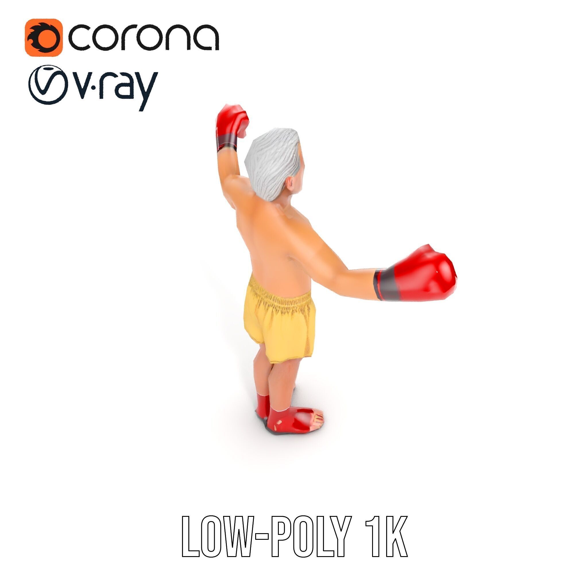 Elderly Boxer Character Model  Rigged and Animated Low-poly 3D model_17