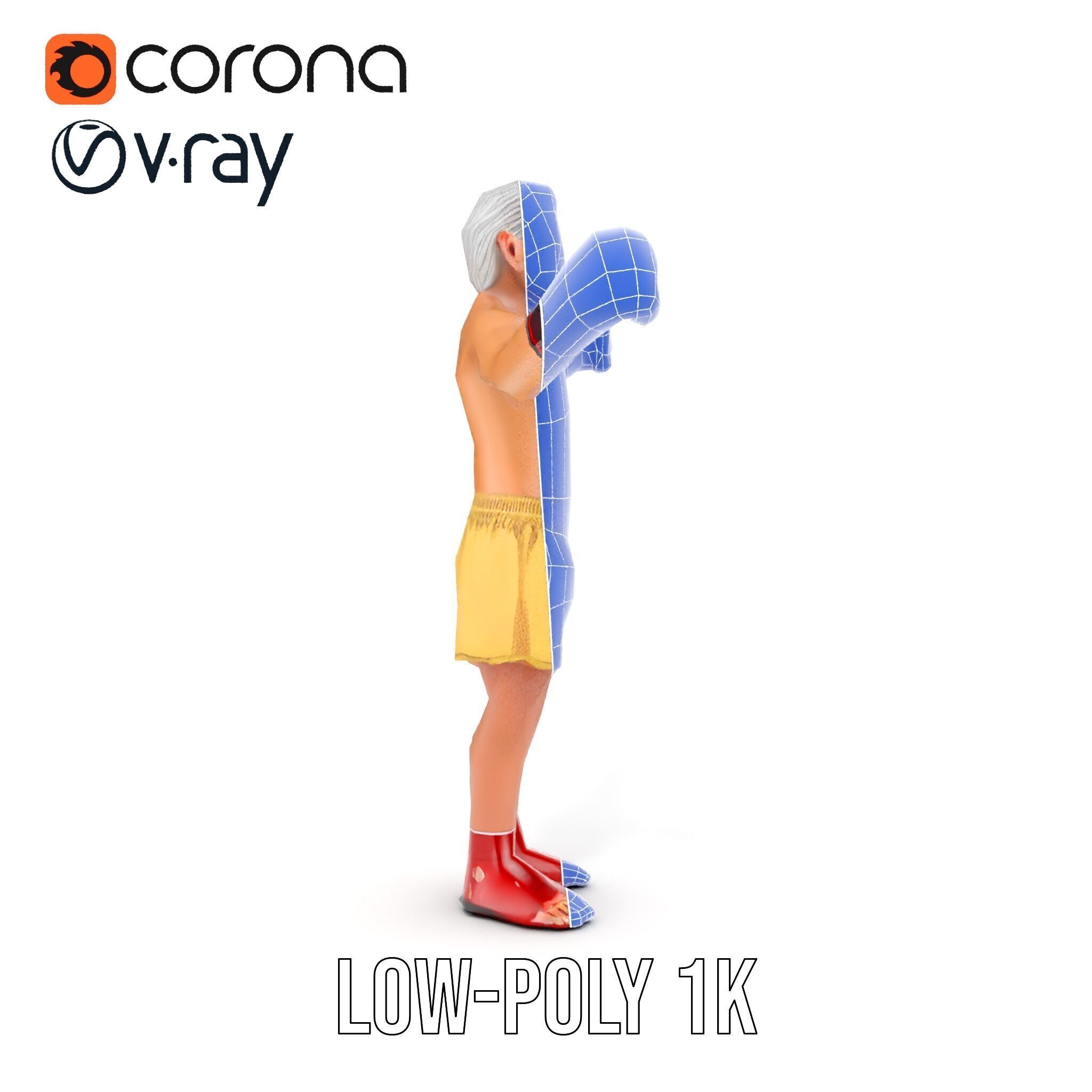 Elderly Boxer Character Model  Rigged and Animated Low-poly 3D model_30