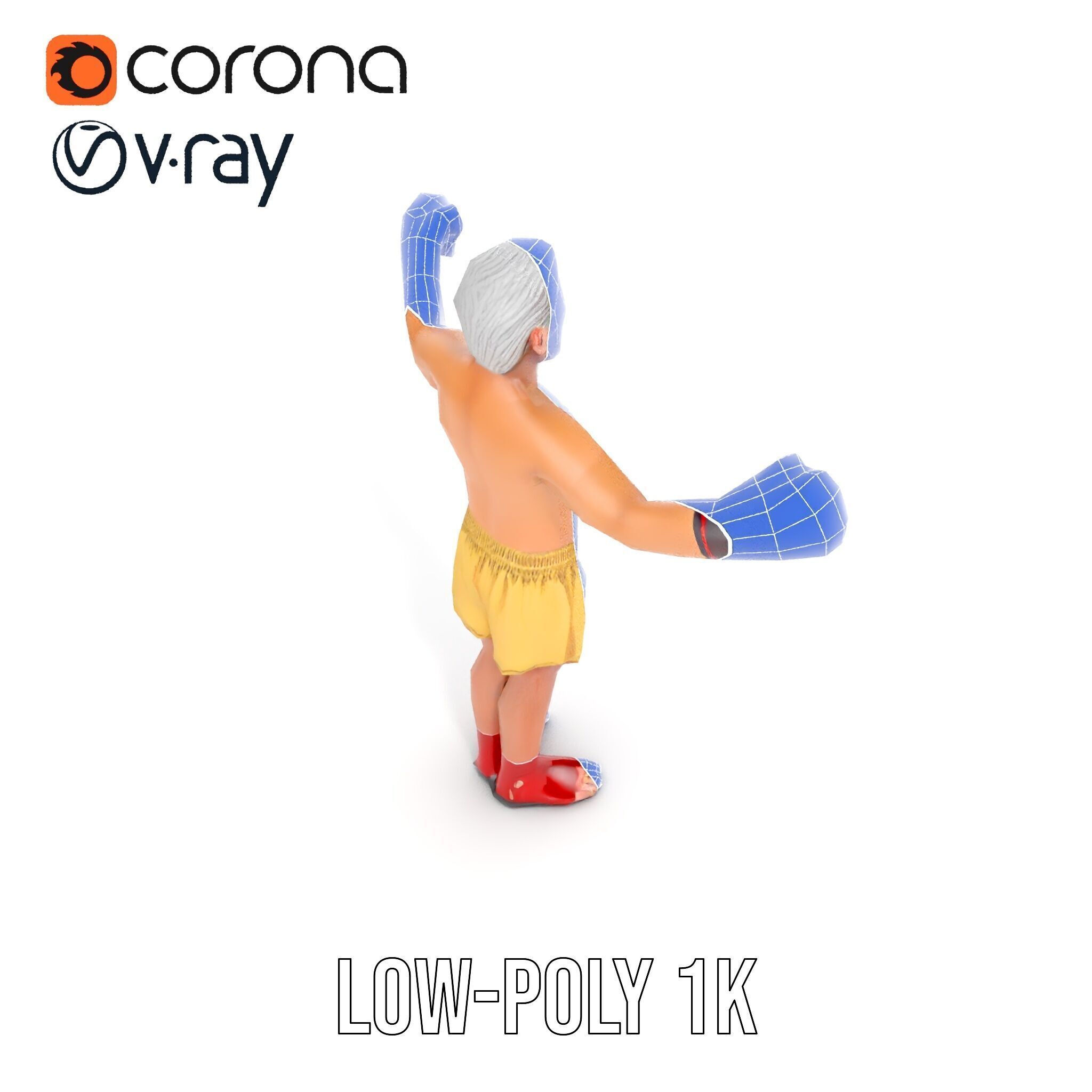 Elderly Boxer Character Model  Rigged and Animated Low-poly 3D model_21