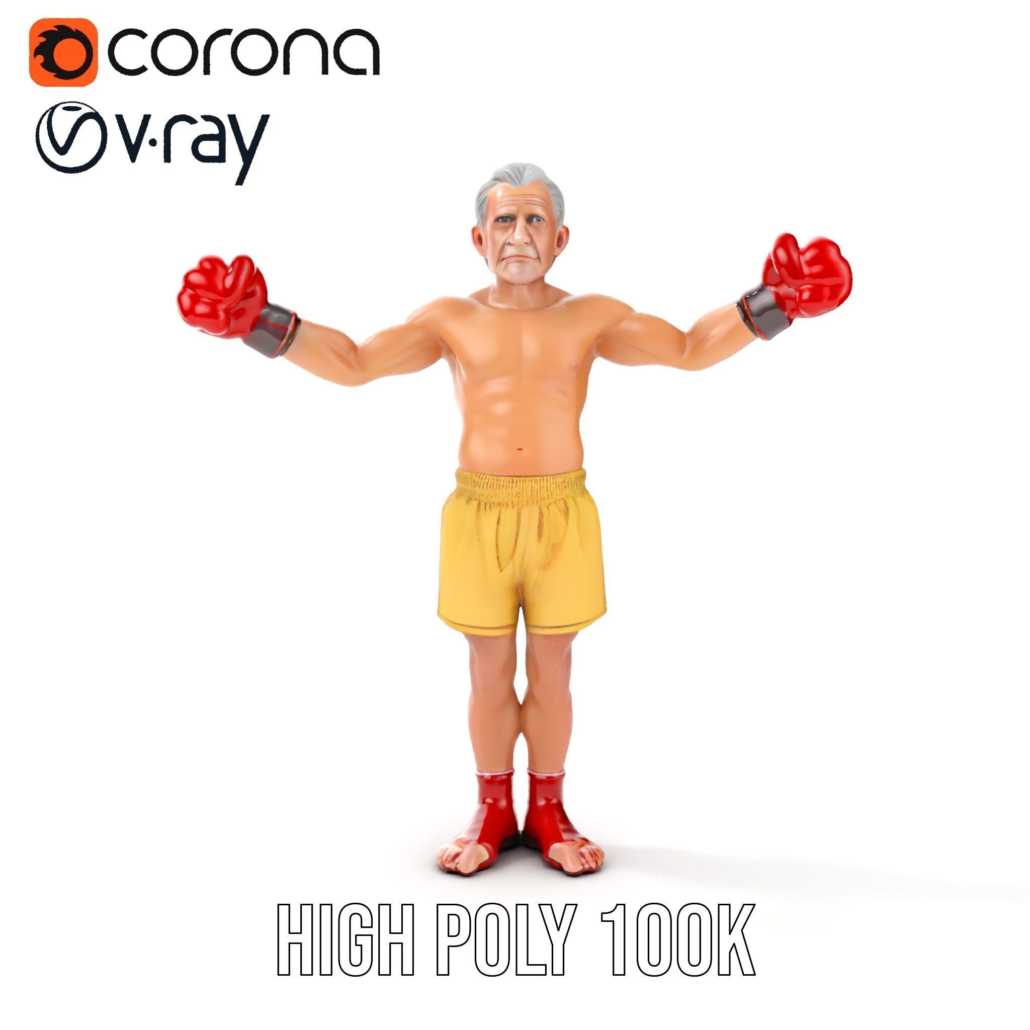Elderly Boxer Character Model  Rigged and Animated Low-poly 3D model_22