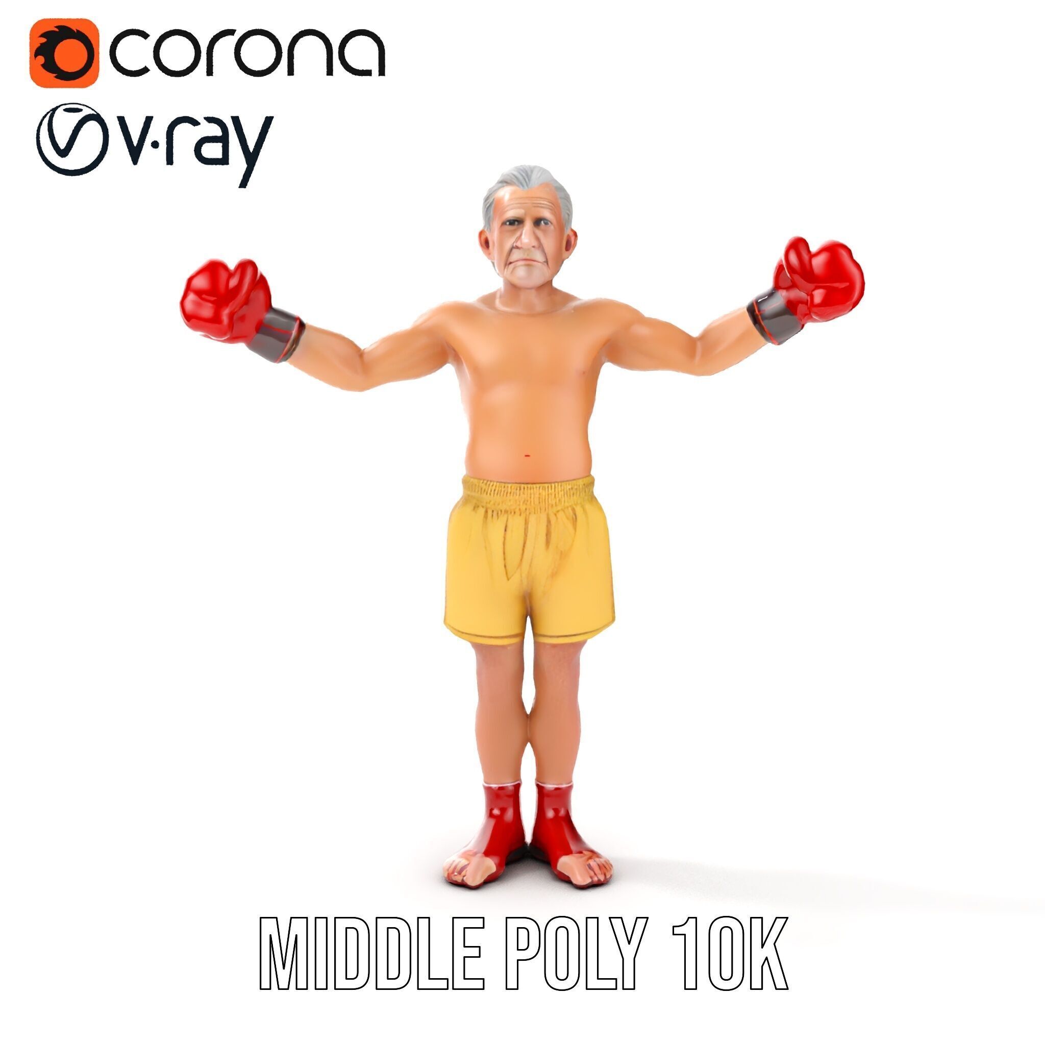 Elderly Boxer Character Model  Rigged and Animated Low-poly 3D model_26