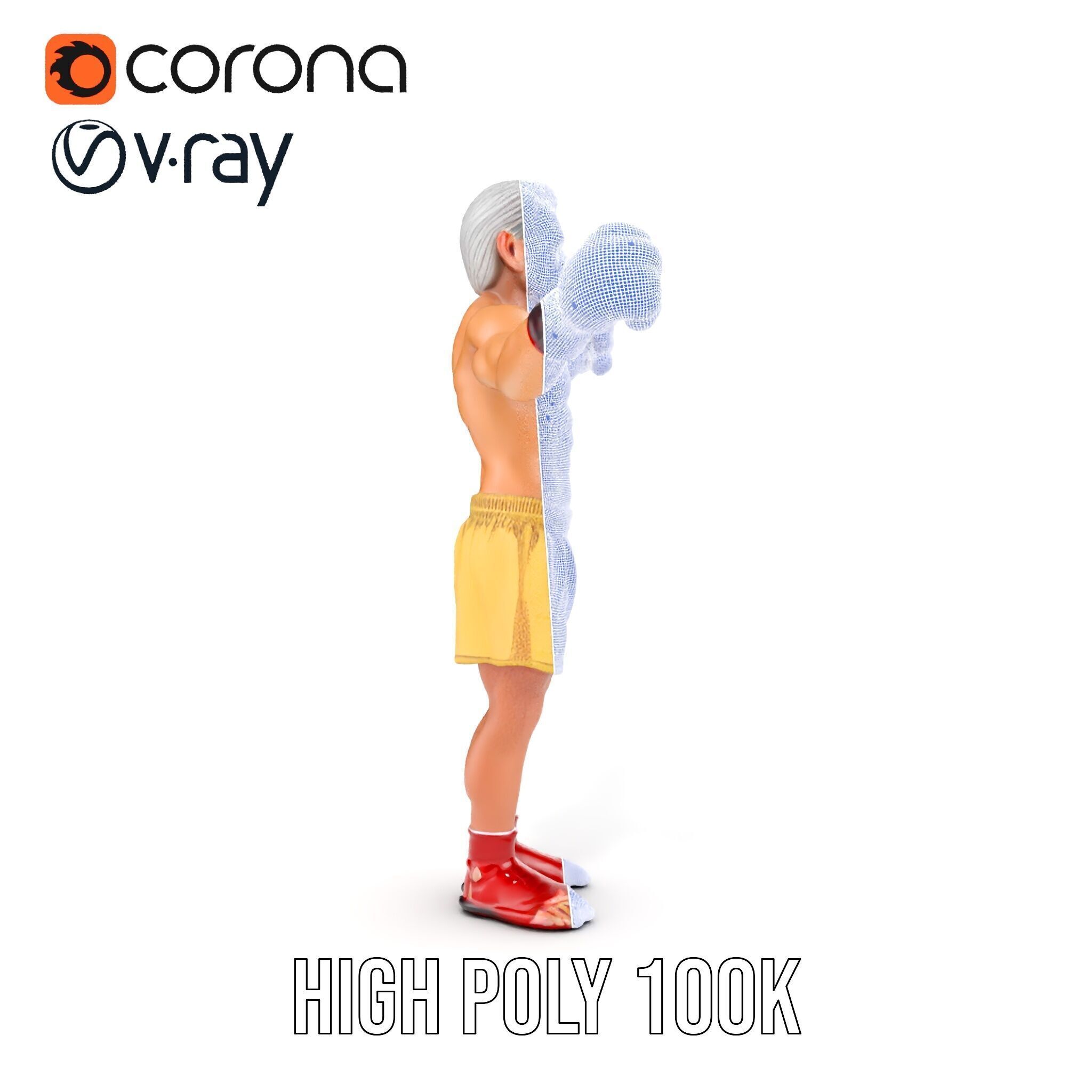 Elderly Boxer Character Model  Rigged and Animated Low-poly 3D model_36