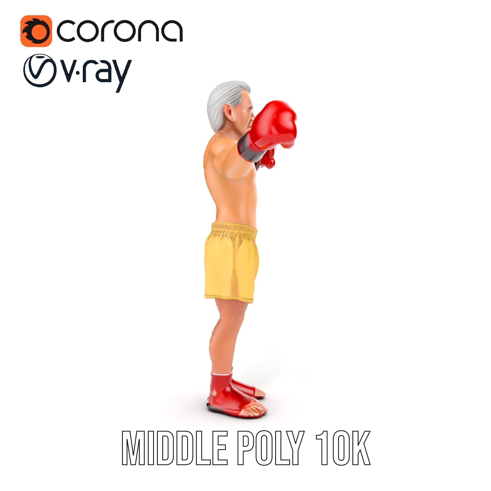 Elderly Boxer Character Model  Rigged and Animated Low-poly 3D model_23