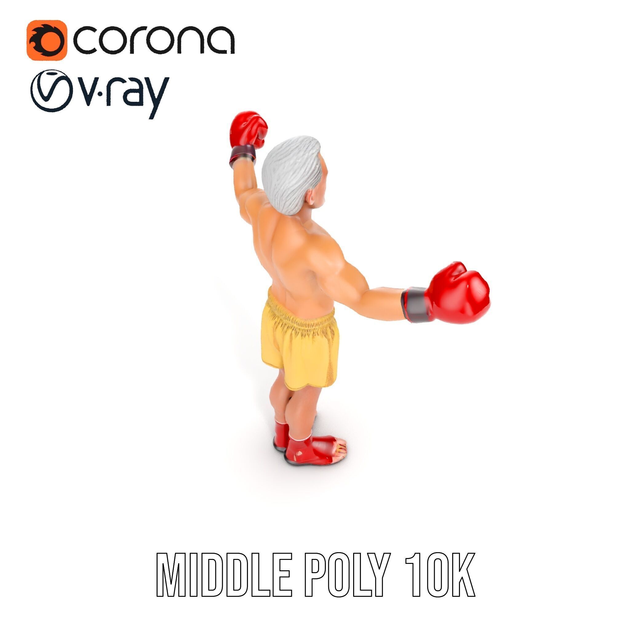 Elderly Boxer Character Model  Rigged and Animated Low-poly 3D model_13