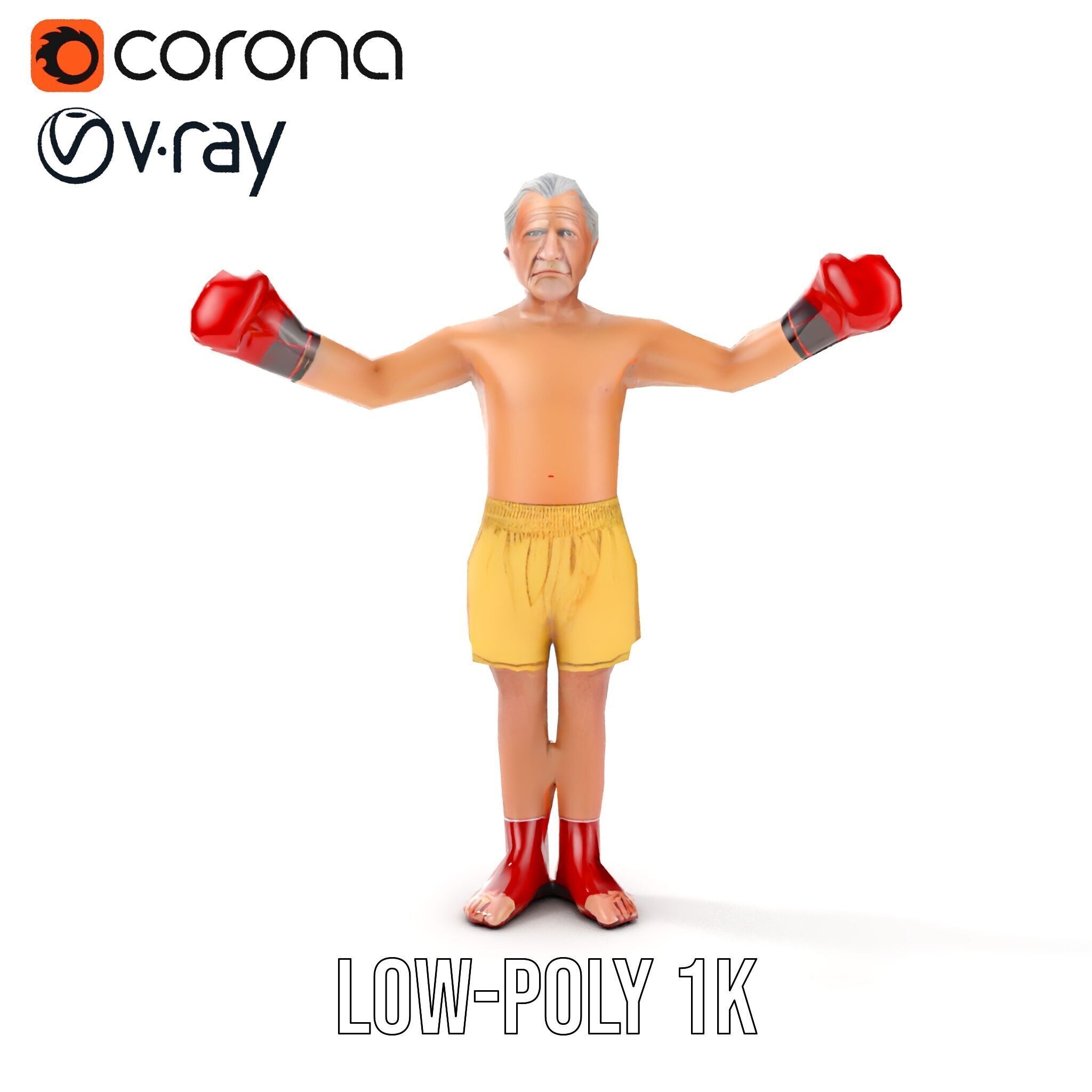 Elderly Boxer Character Model  Rigged and Animated Low-poly 3D model_11