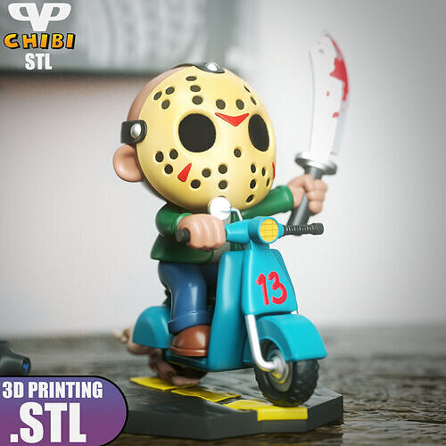 Jason Voorhees Chibi on Vespa STL for 3D Printing ChibiSTL 3DXM 3D print model