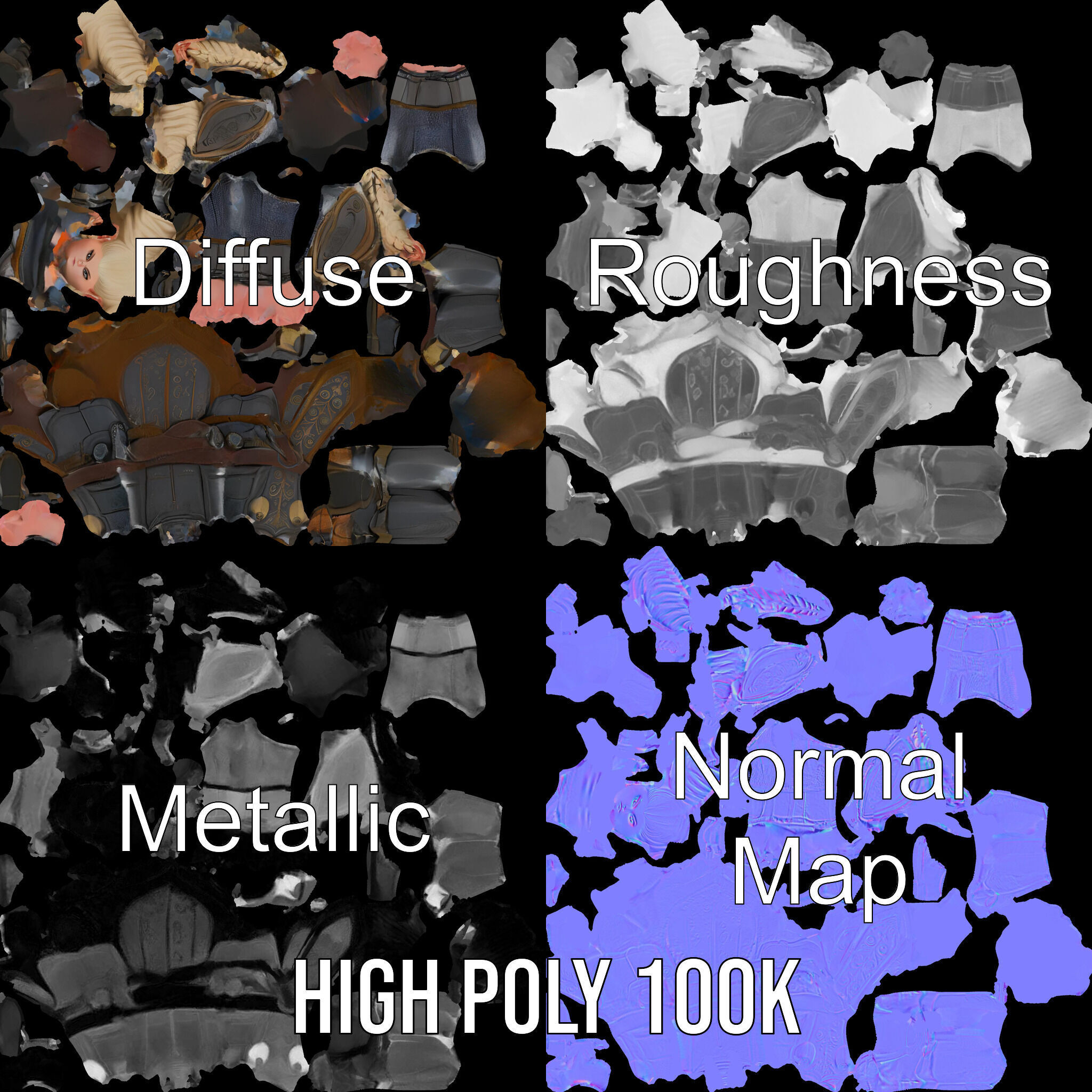 Elven Warrior Rigged and Animated Character Model Low-poly 3D model_3