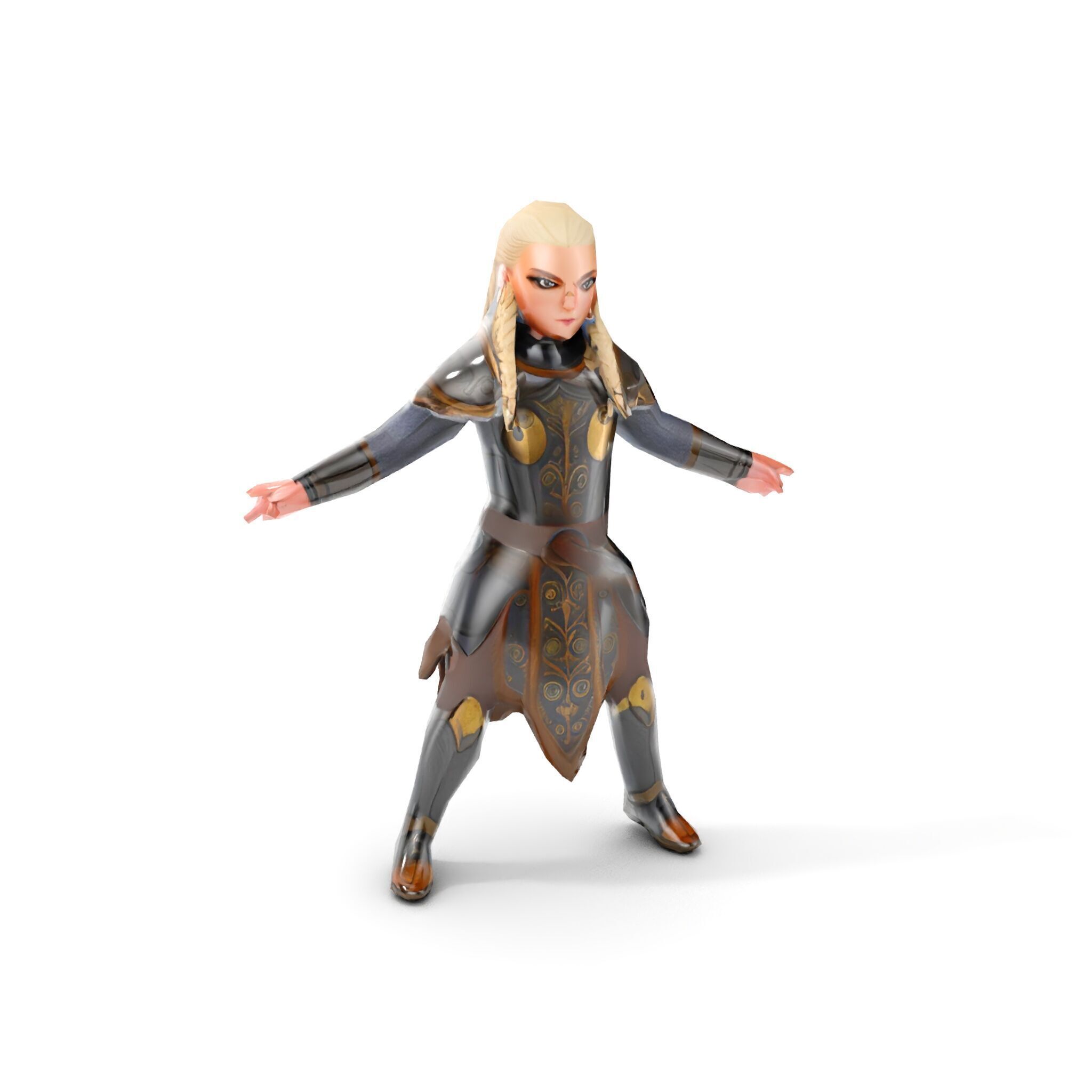 Elven Warrior Rigged and Animated Character Model Low-poly 3D model_18