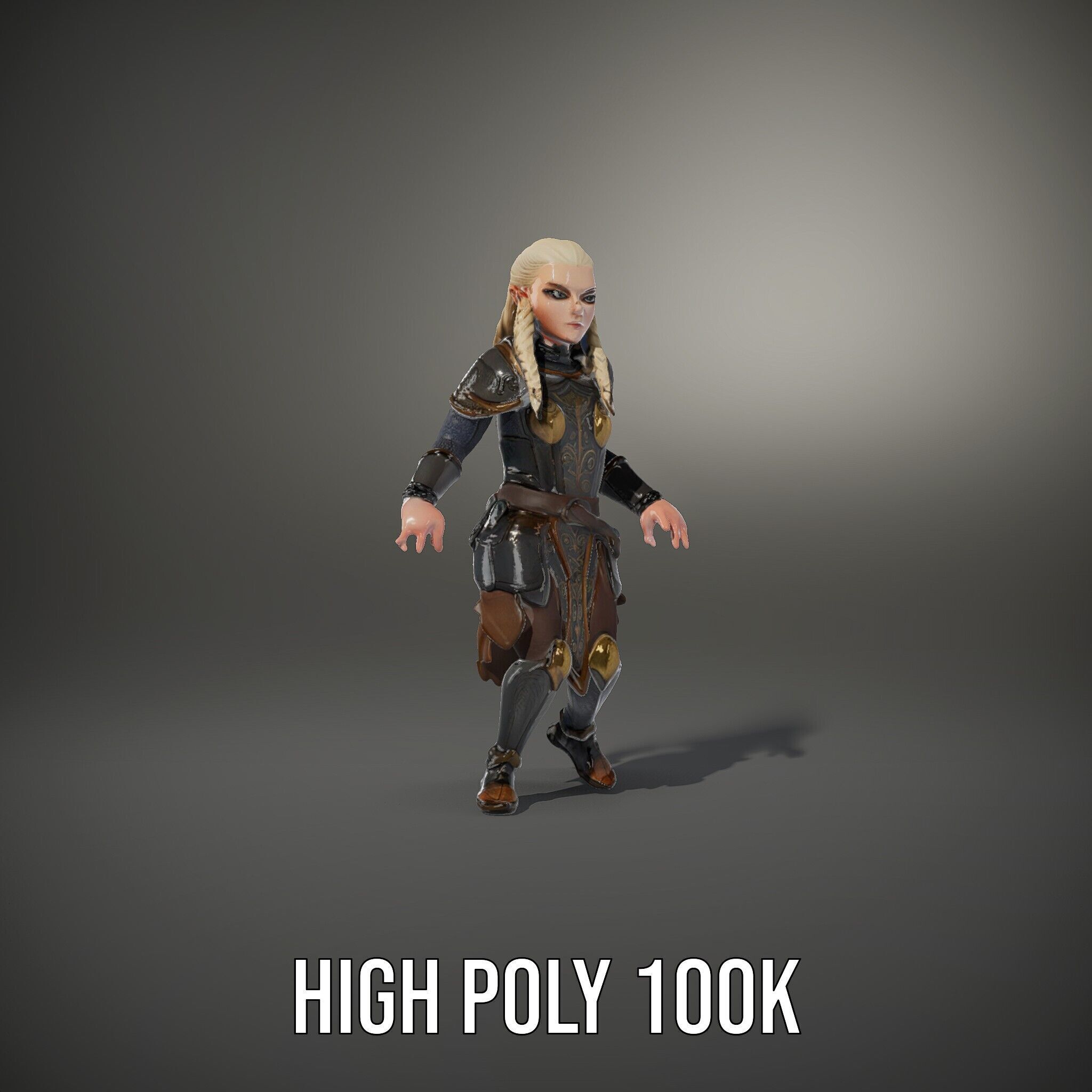 Elven Warrior Rigged and Animated Character Model Low-poly 3D model_8