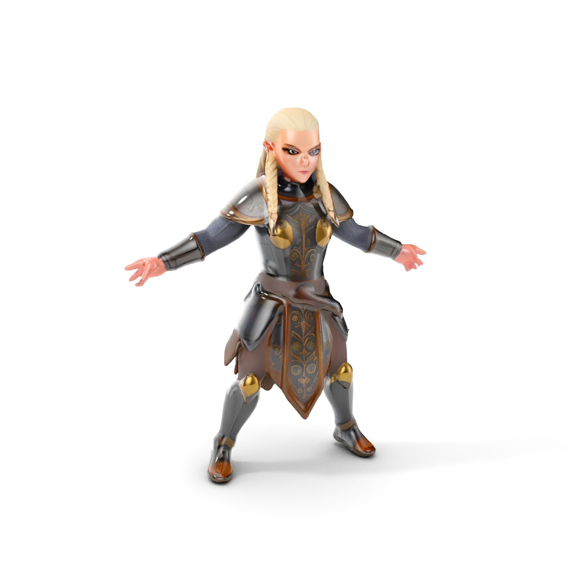 Elven Warrior Rigged and Animated Character Model Low-poly 3D model_12