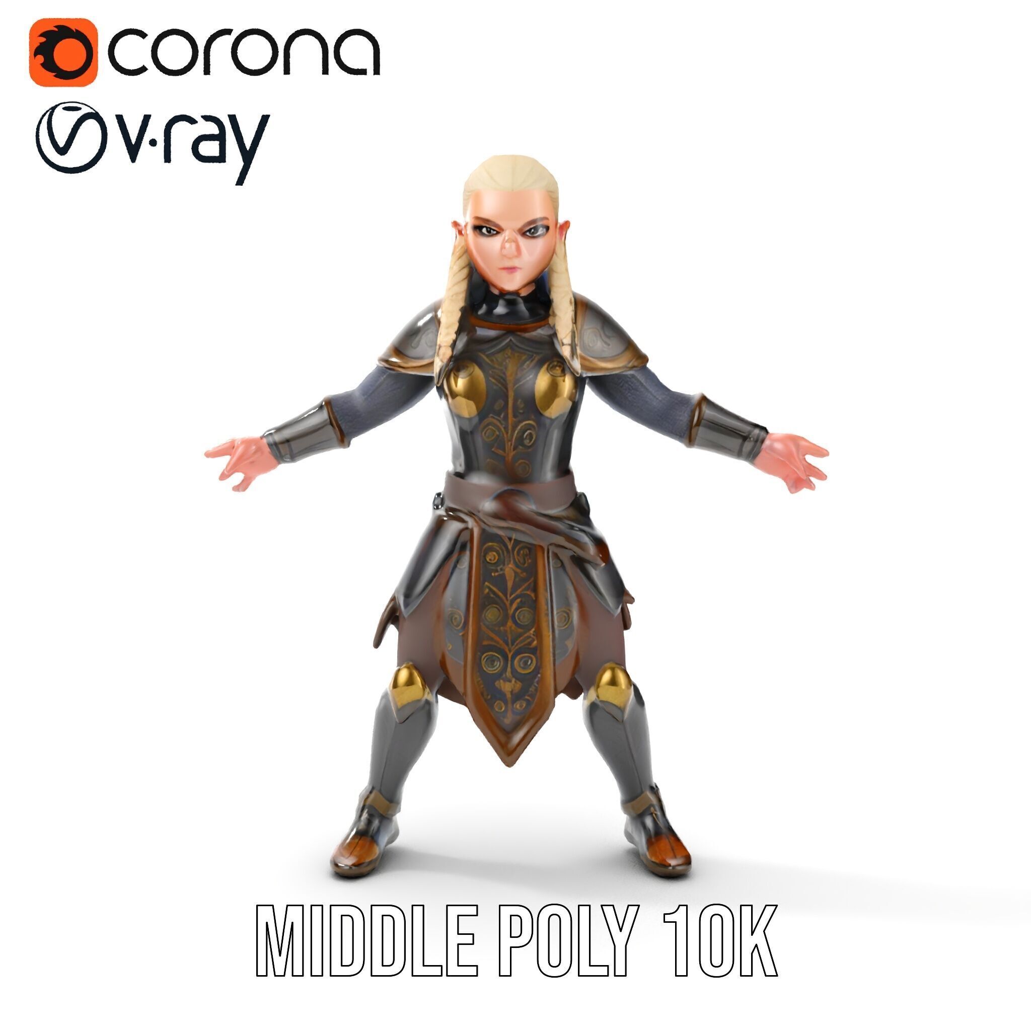 Elven Warrior Rigged and Animated Character Model Low-poly 3D model_28