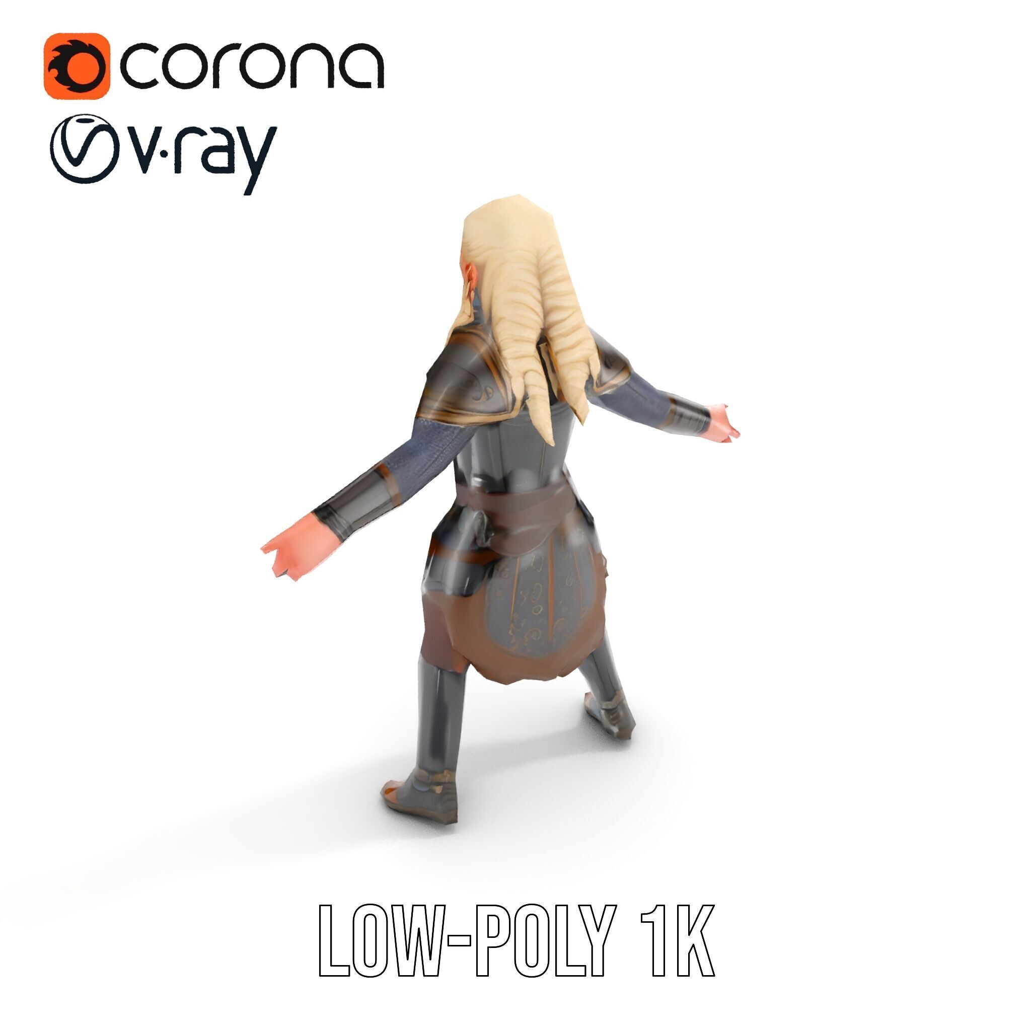 Elven Warrior Rigged and Animated Character Model Low-poly 3D model_13