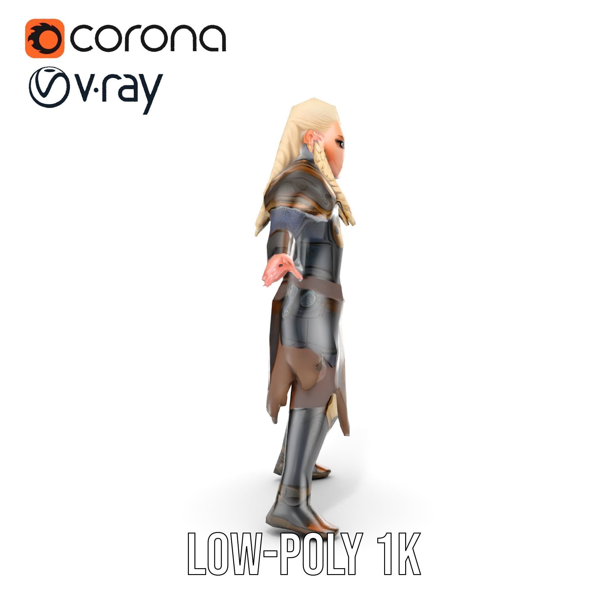 Elven Warrior Rigged and Animated Character Model Low-poly 3D model_10