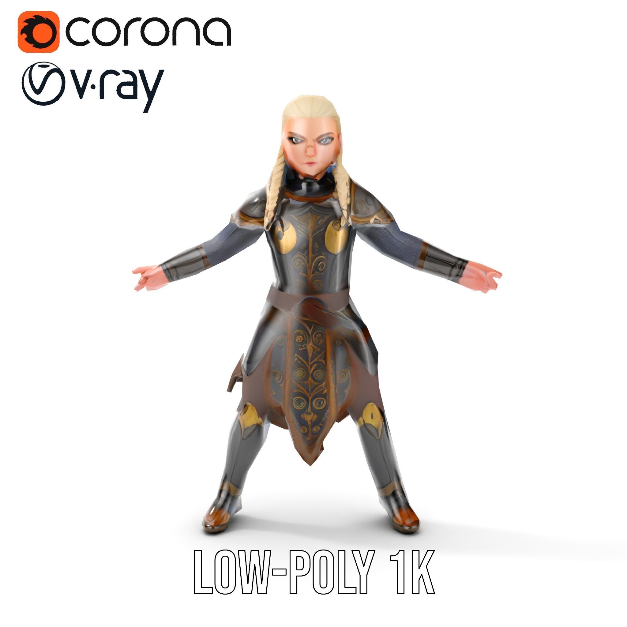 Elven Warrior Rigged and Animated Character Model Low-poly 3D model_7