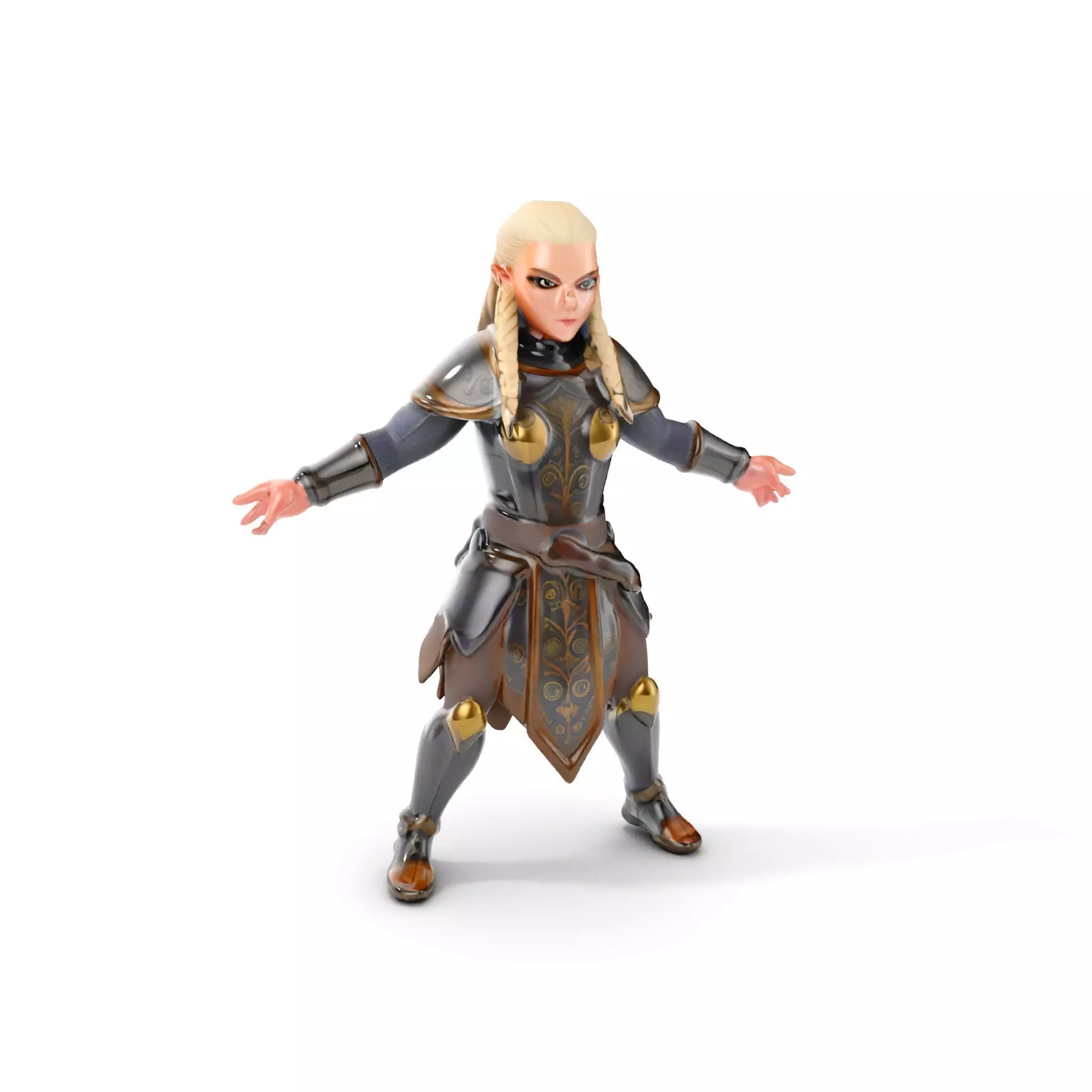 Elven Warrior Rigged and Animated Character Model Low-poly 3D model_0
