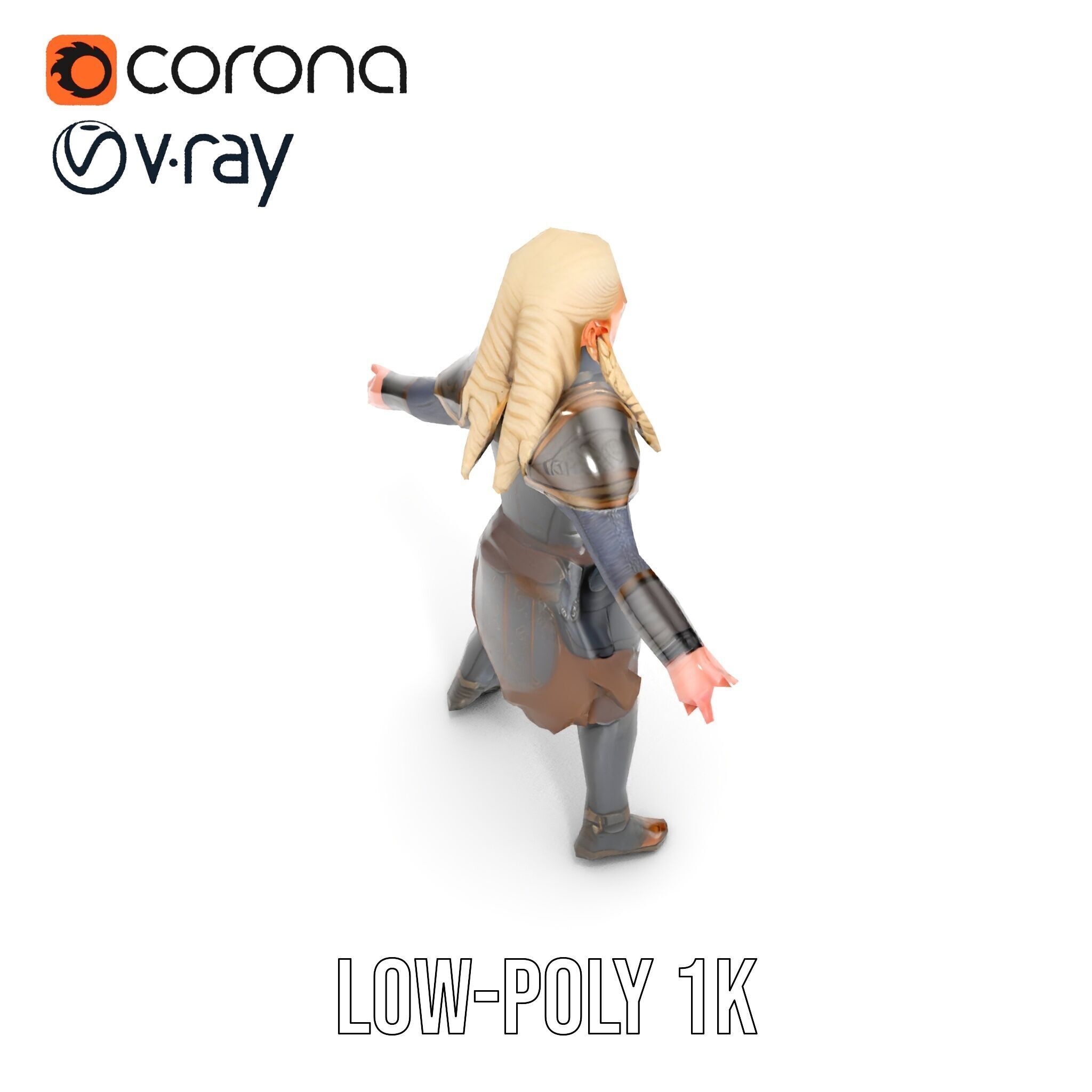 Elven Warrior Rigged and Animated Character Model Low-poly 3D model_29