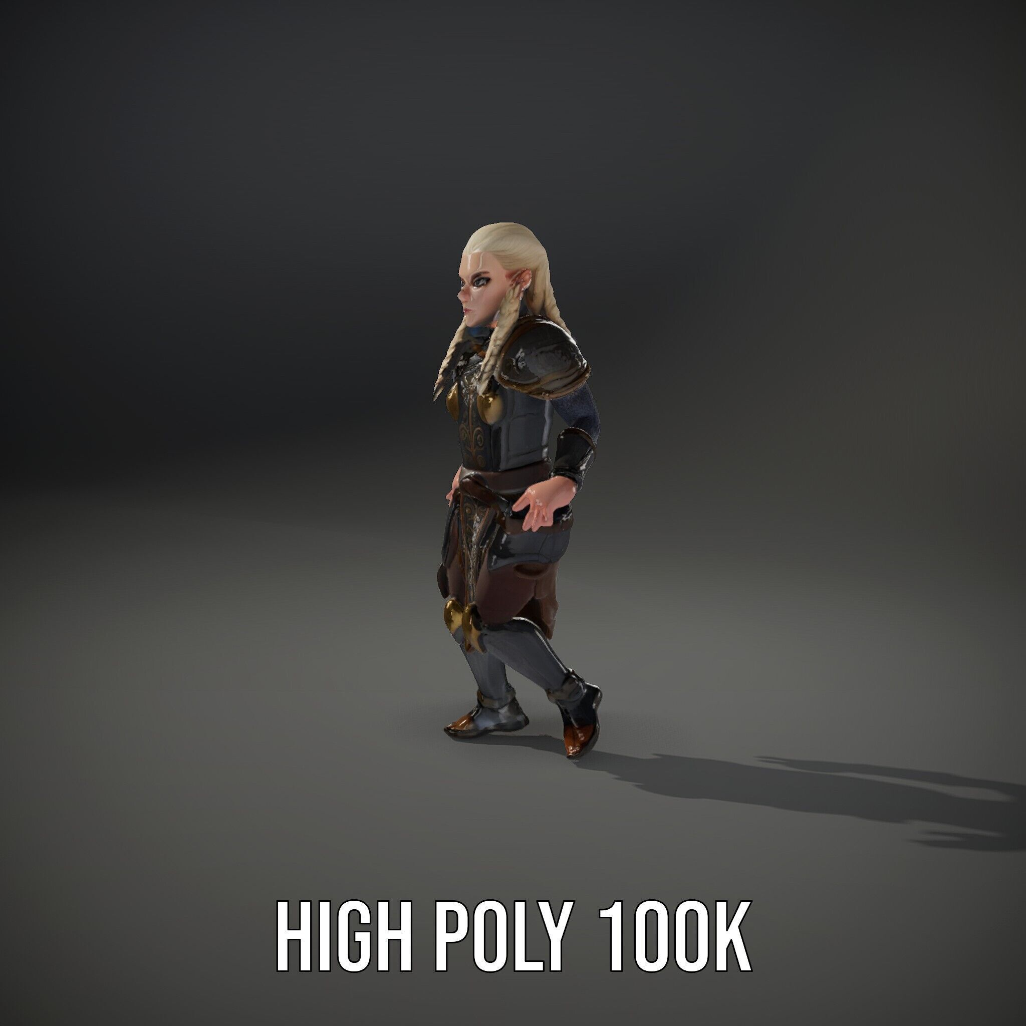 Elven Warrior Rigged and Animated Character Model Low-poly 3D model_11
