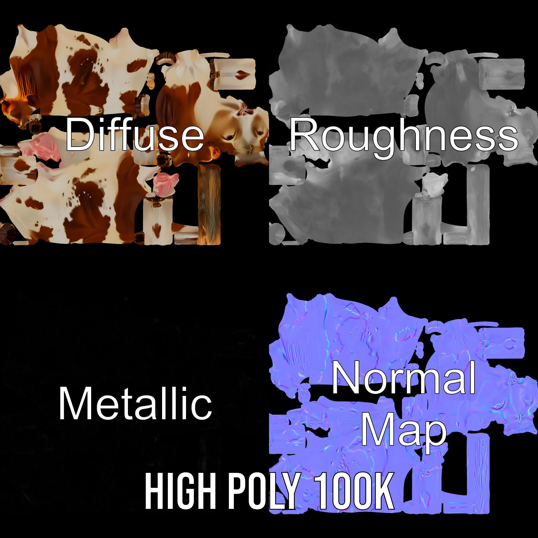 Realistic Farm Cow D Model Pack Low-poly 3D model_4