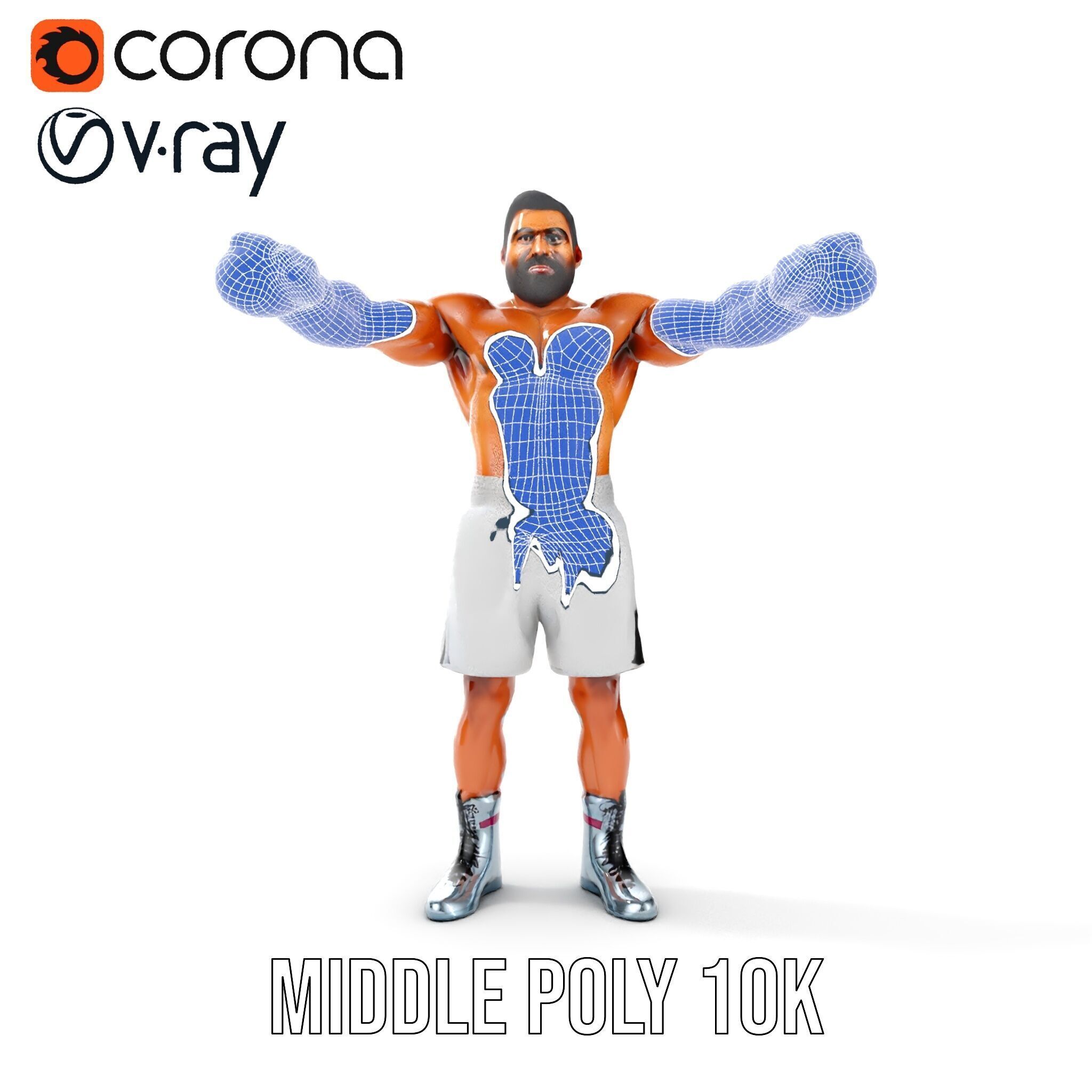 Boxer Character Rigged and Animated with Gloves and Shorts Low-poly 3D model_22