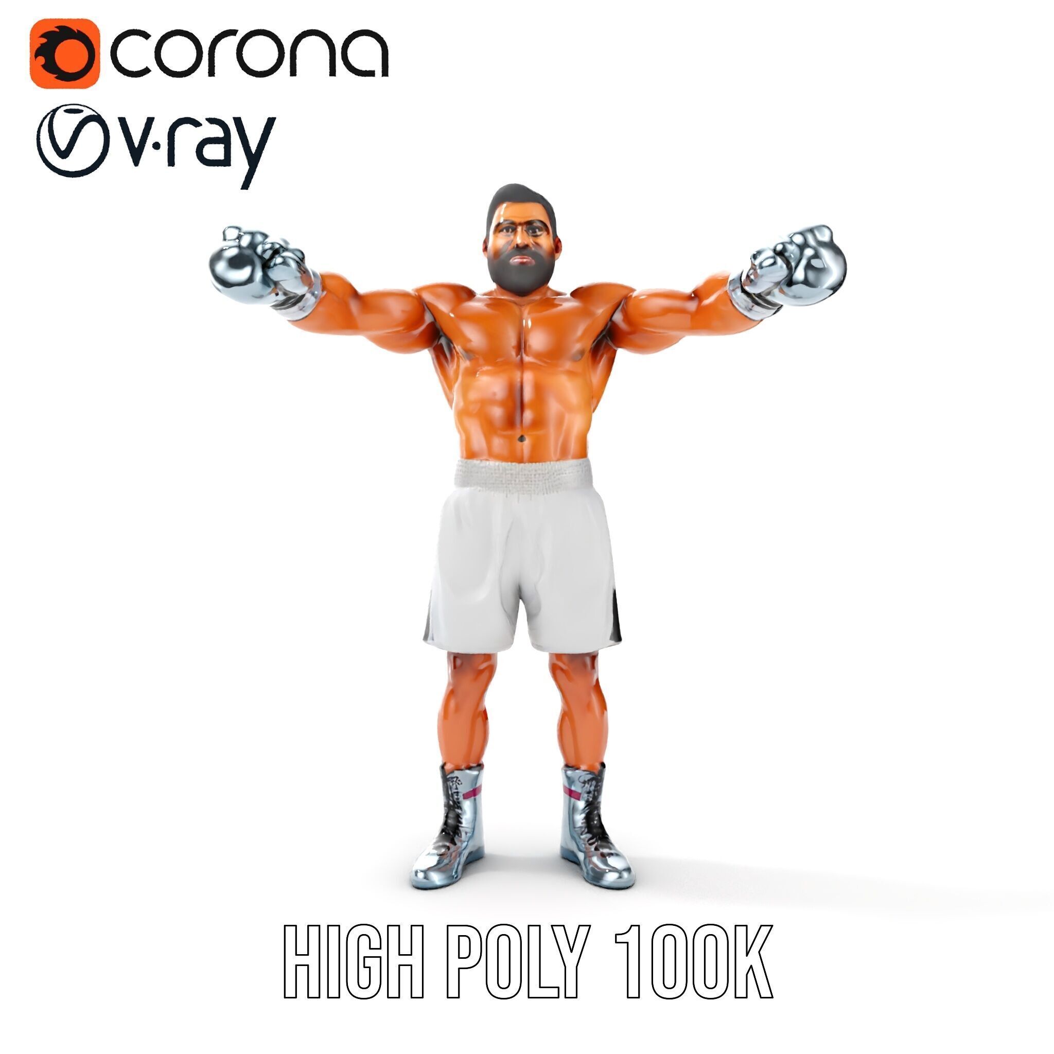 Boxer Character Rigged and Animated with Gloves and Shorts Low-poly 3D model_33