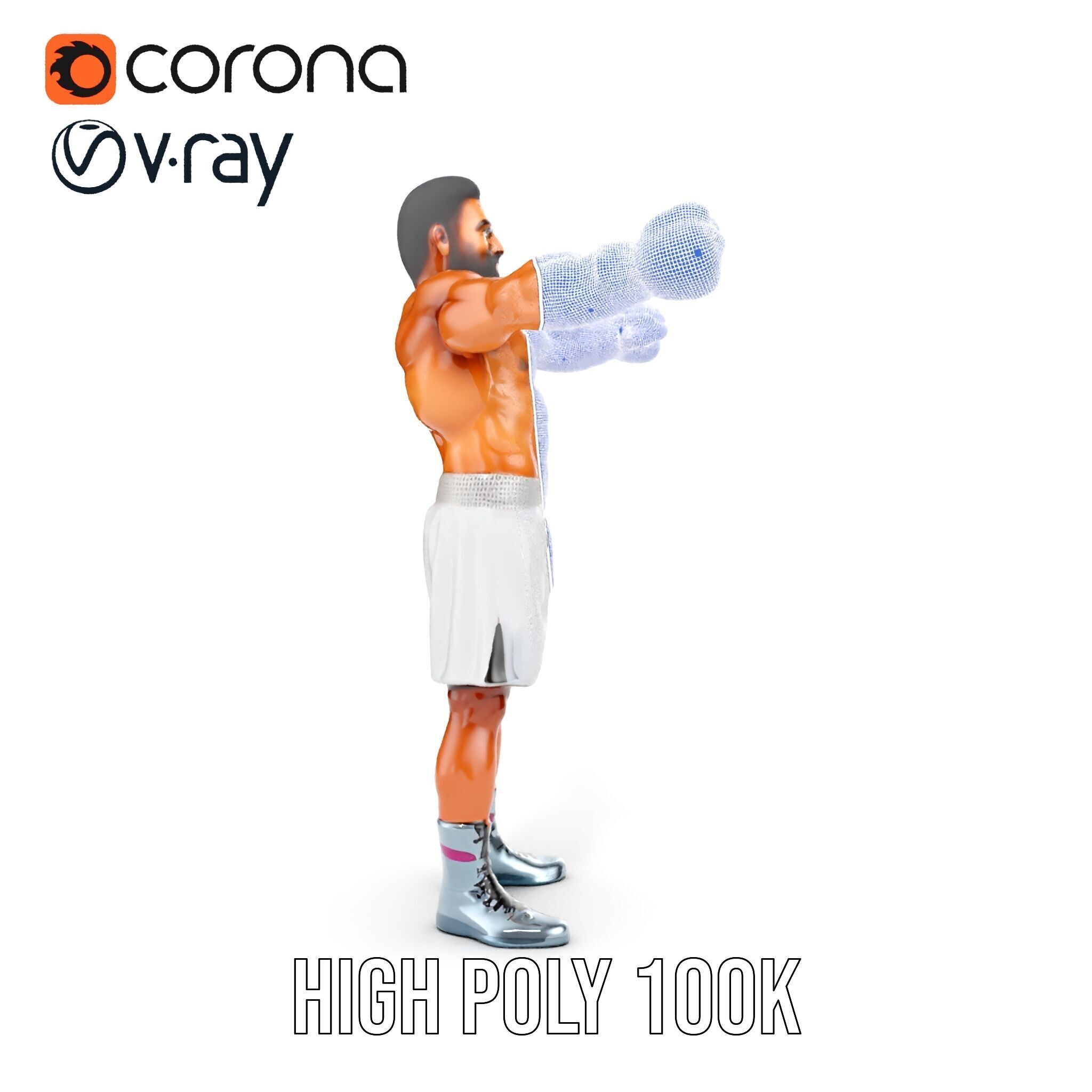 Boxer Character Rigged and Animated with Gloves and Shorts Low-poly 3D model_30