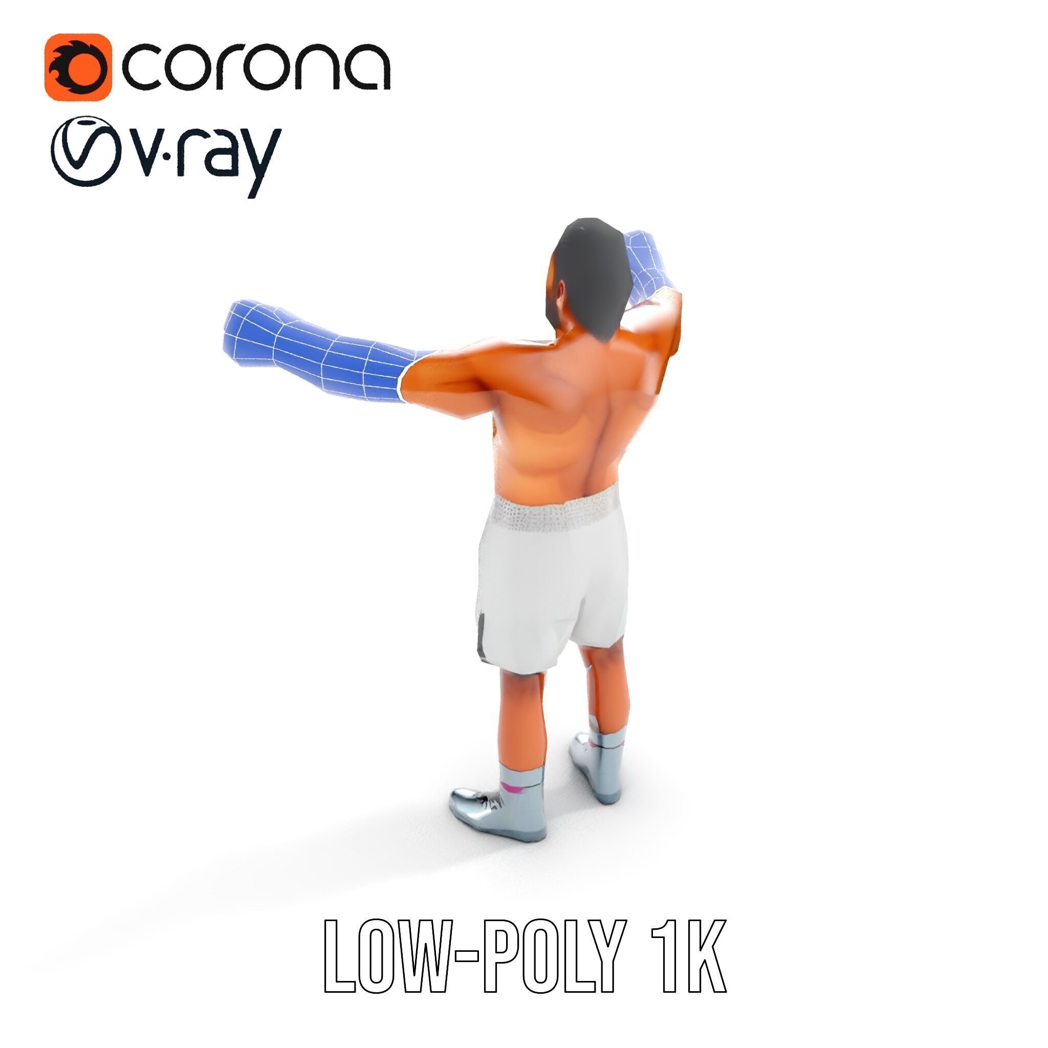 Boxer Character Rigged and Animated with Gloves and Shorts Low-poly 3D model_18