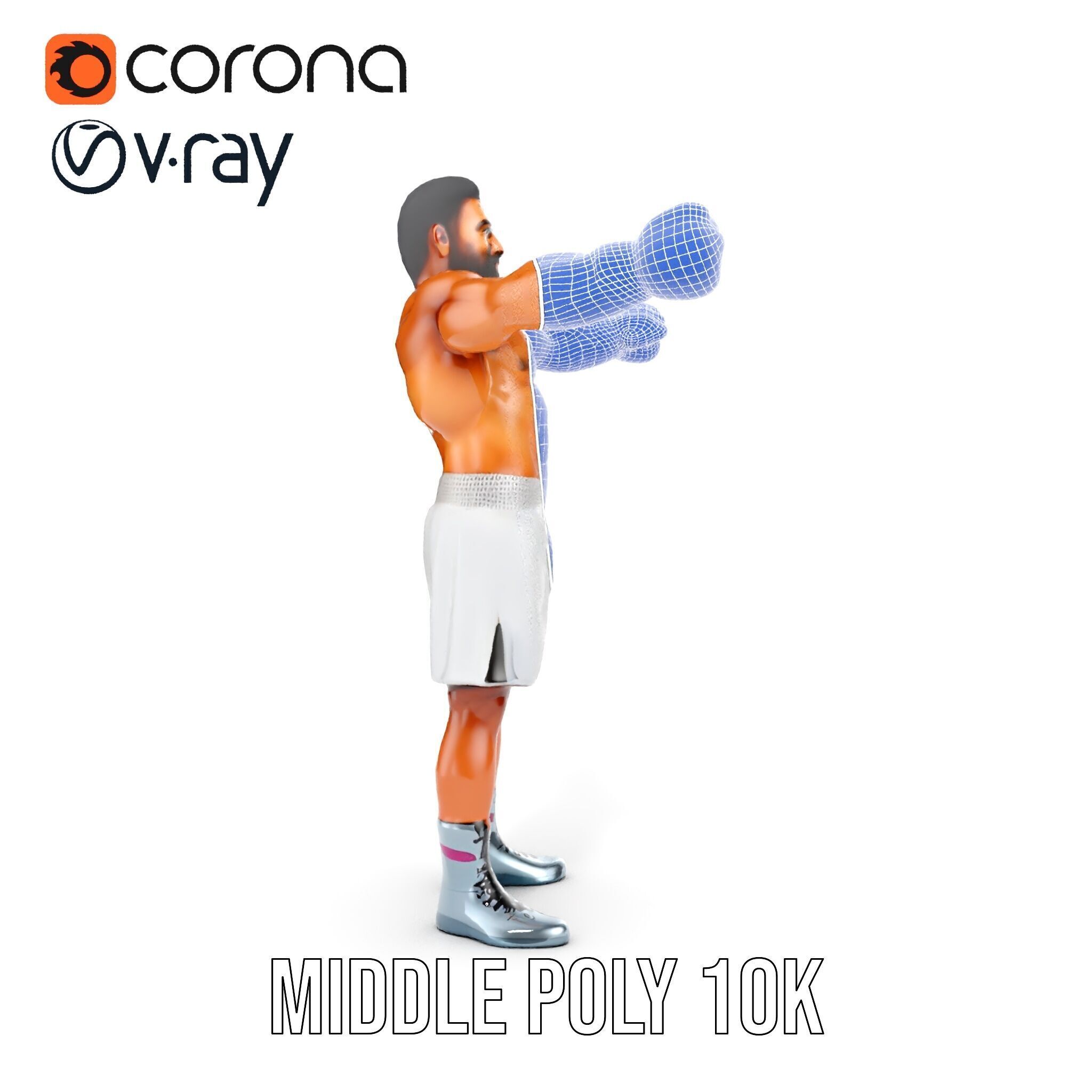 Boxer Character Rigged and Animated with Gloves and Shorts Low-poly 3D model_25