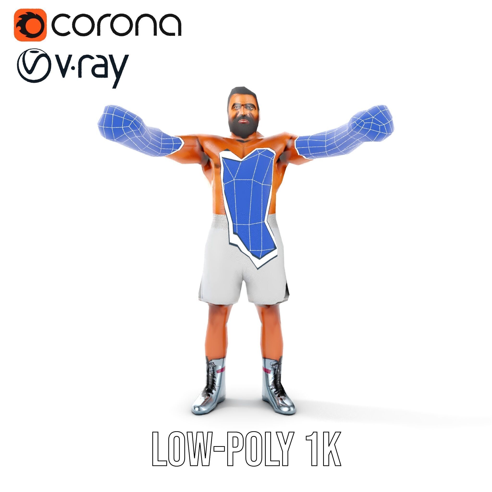 Boxer Character Rigged and Animated with Gloves and Shorts Low-poly 3D model_32