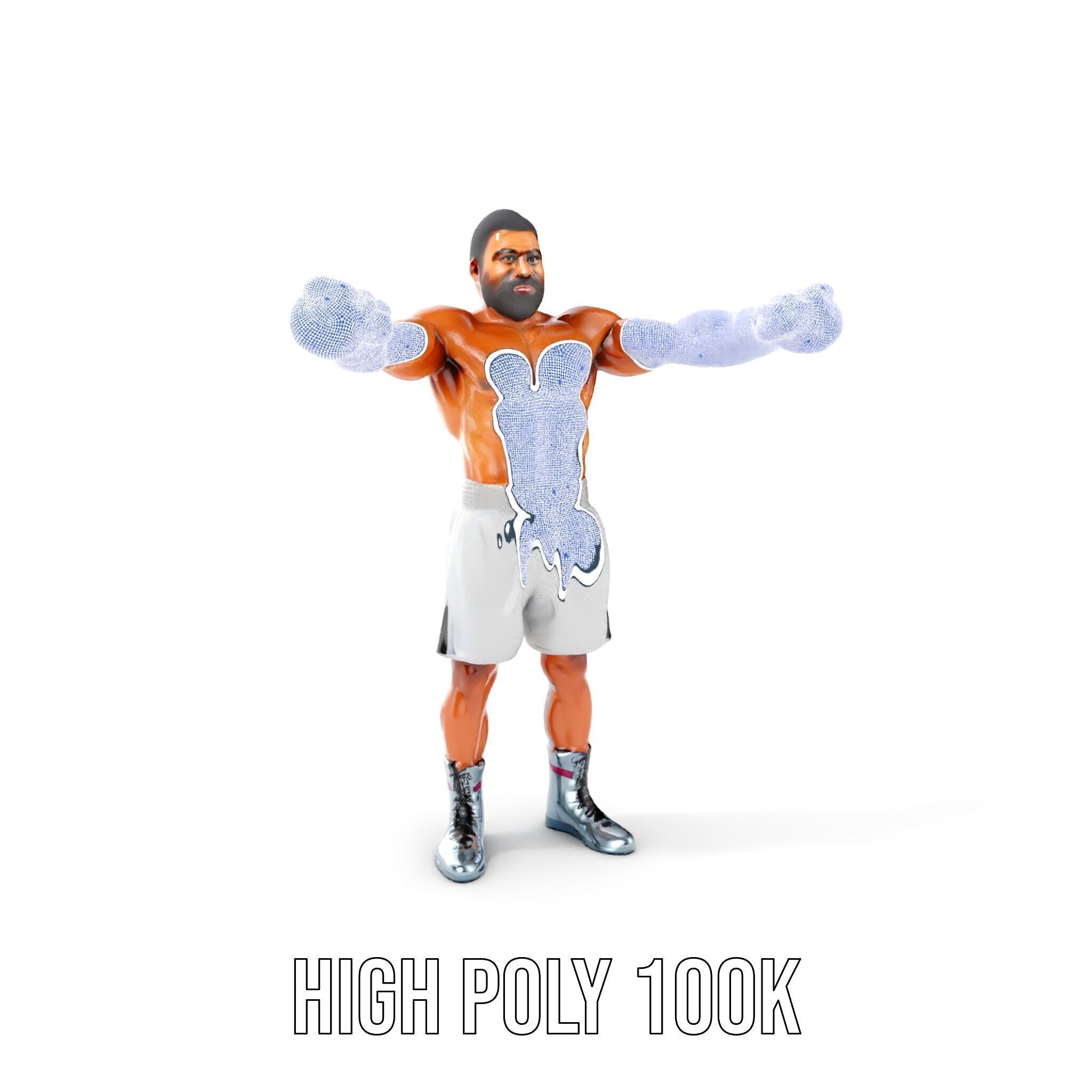 Boxer Character Rigged and Animated with Gloves and Shorts Low-poly 3D model_4