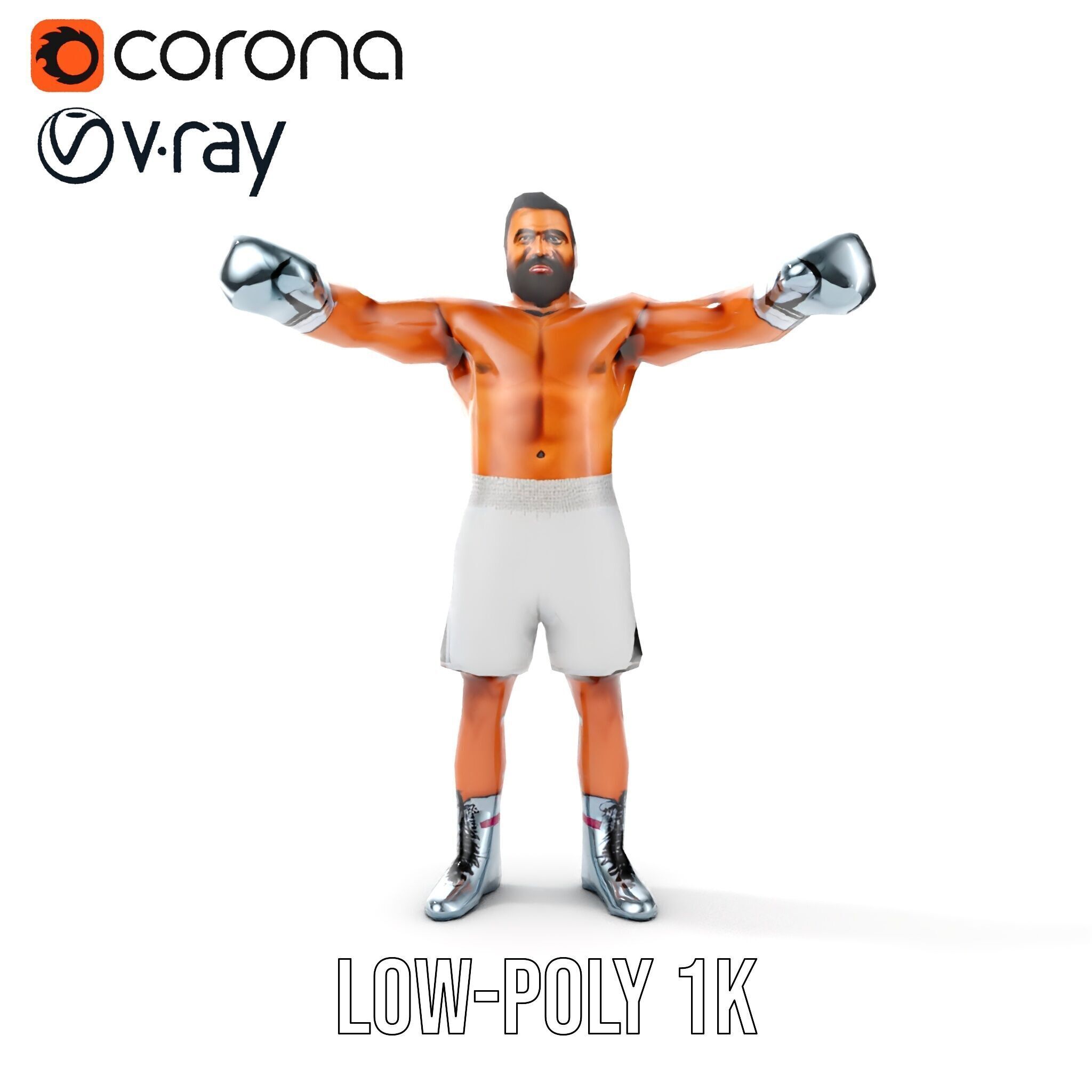 Boxer Character Rigged and Animated with Gloves and Shorts Low-poly 3D model_16