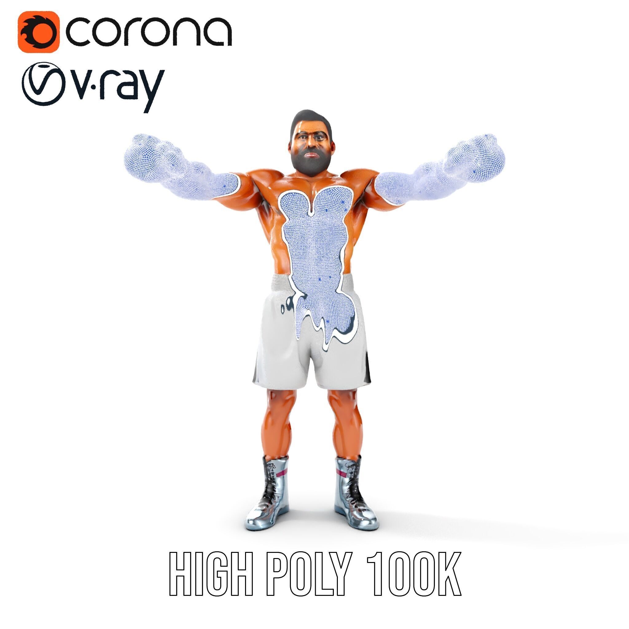 Boxer Character Rigged and Animated with Gloves and Shorts Low-poly 3D model_27