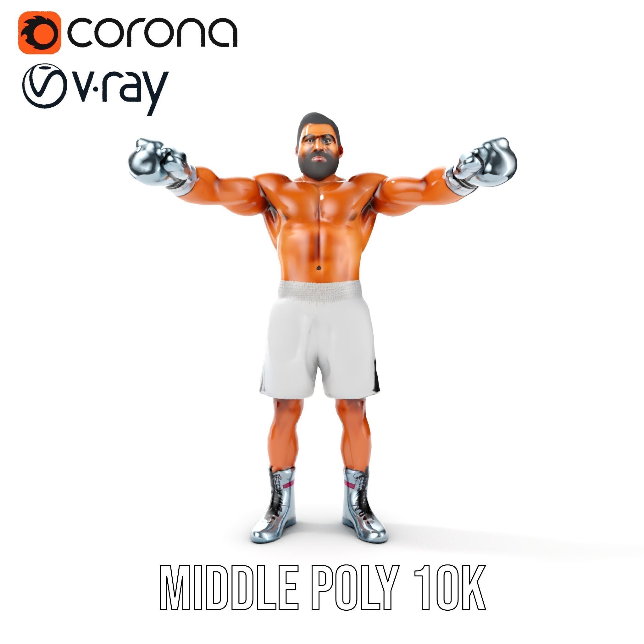 Boxer Character Rigged and Animated with Gloves and Shorts Low-poly 3D model_28