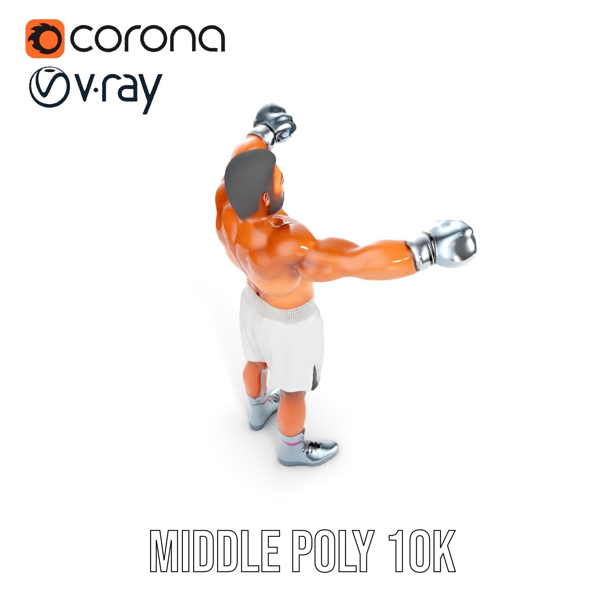 Boxer Character Rigged and Animated with Gloves and Shorts Low-poly 3D model_15