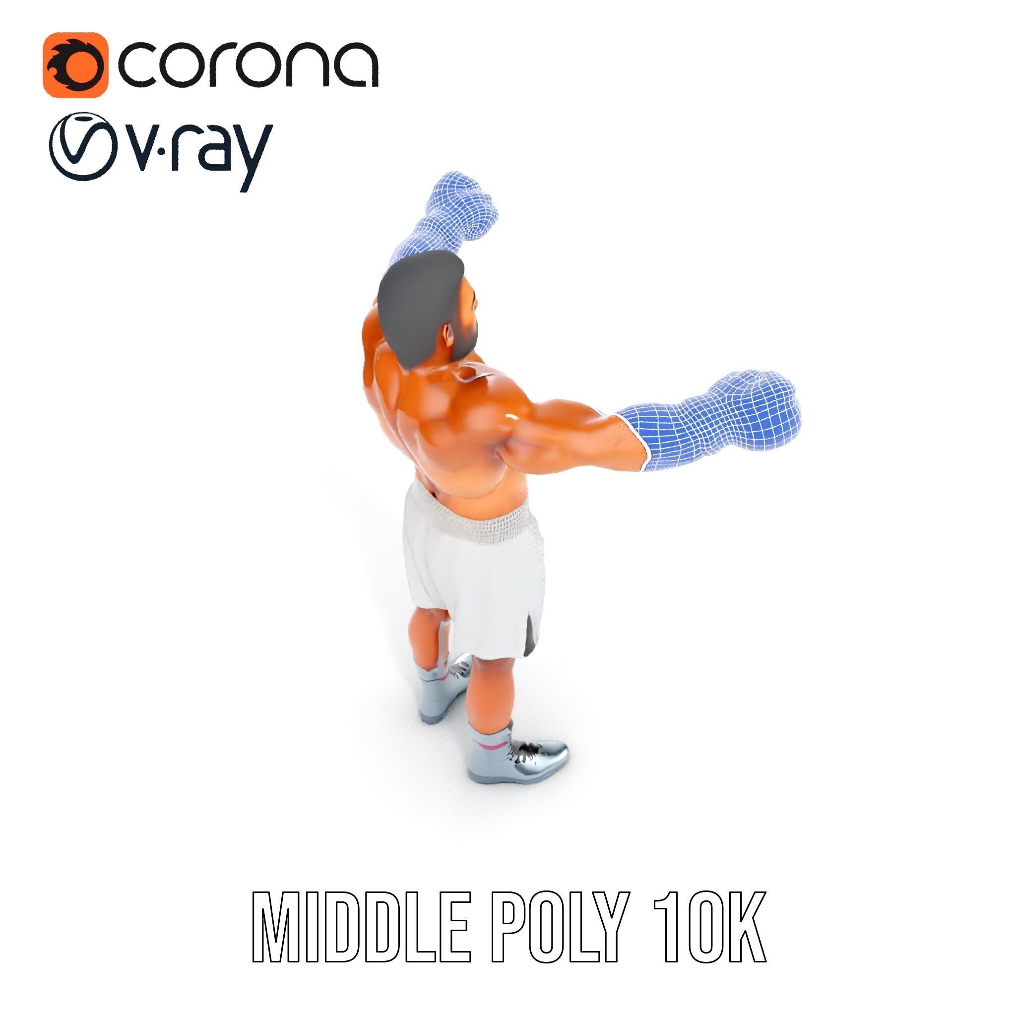 Boxer Character Rigged and Animated with Gloves and Shorts Low-poly 3D model_17