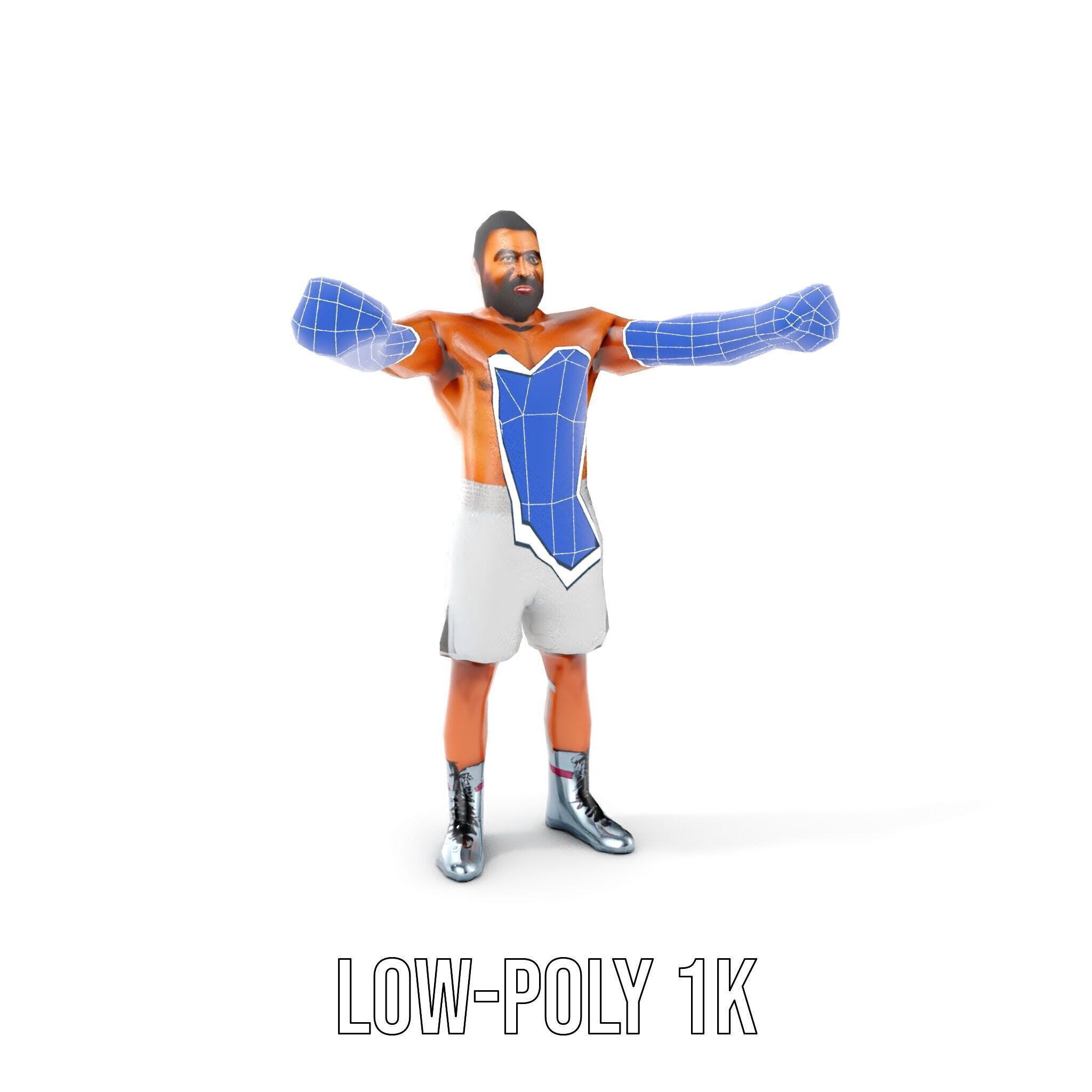 Boxer Character Rigged and Animated with Gloves and Shorts Low-poly 3D model_26