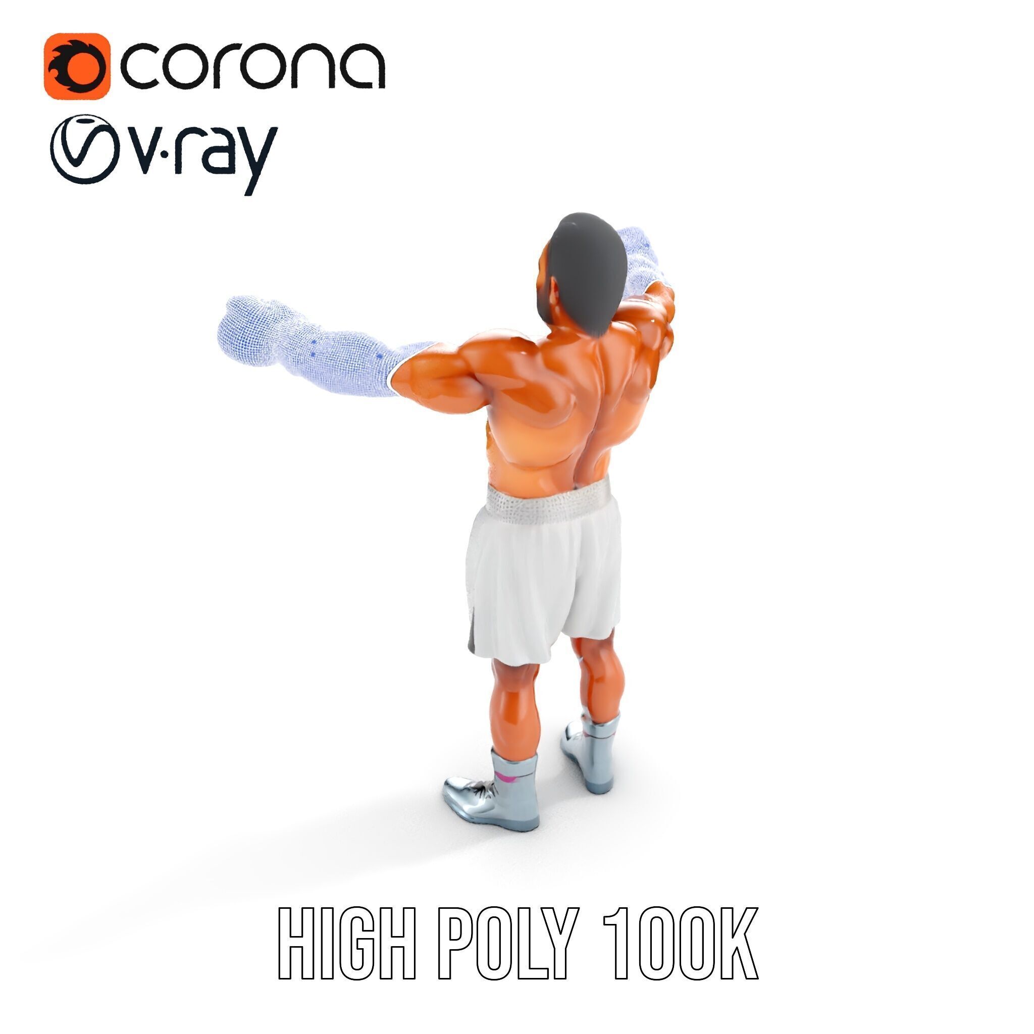Boxer Character Rigged and Animated with Gloves and Shorts Low-poly 3D model_40