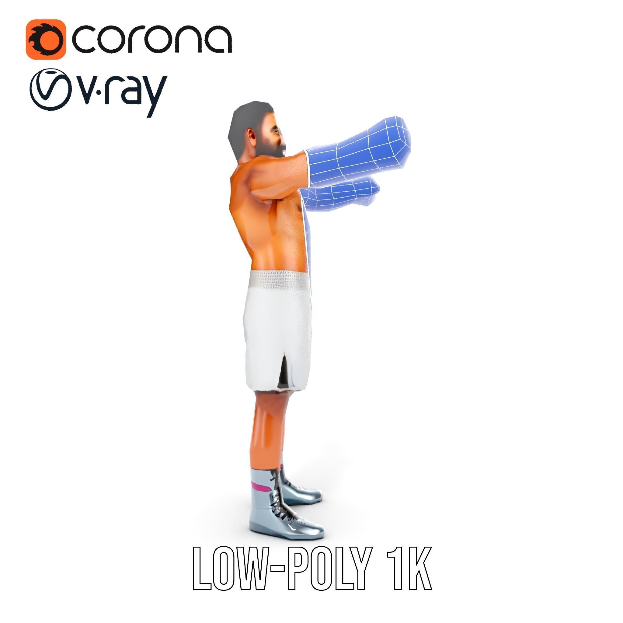 Boxer Character Rigged and Animated with Gloves and Shorts Low-poly 3D model_21