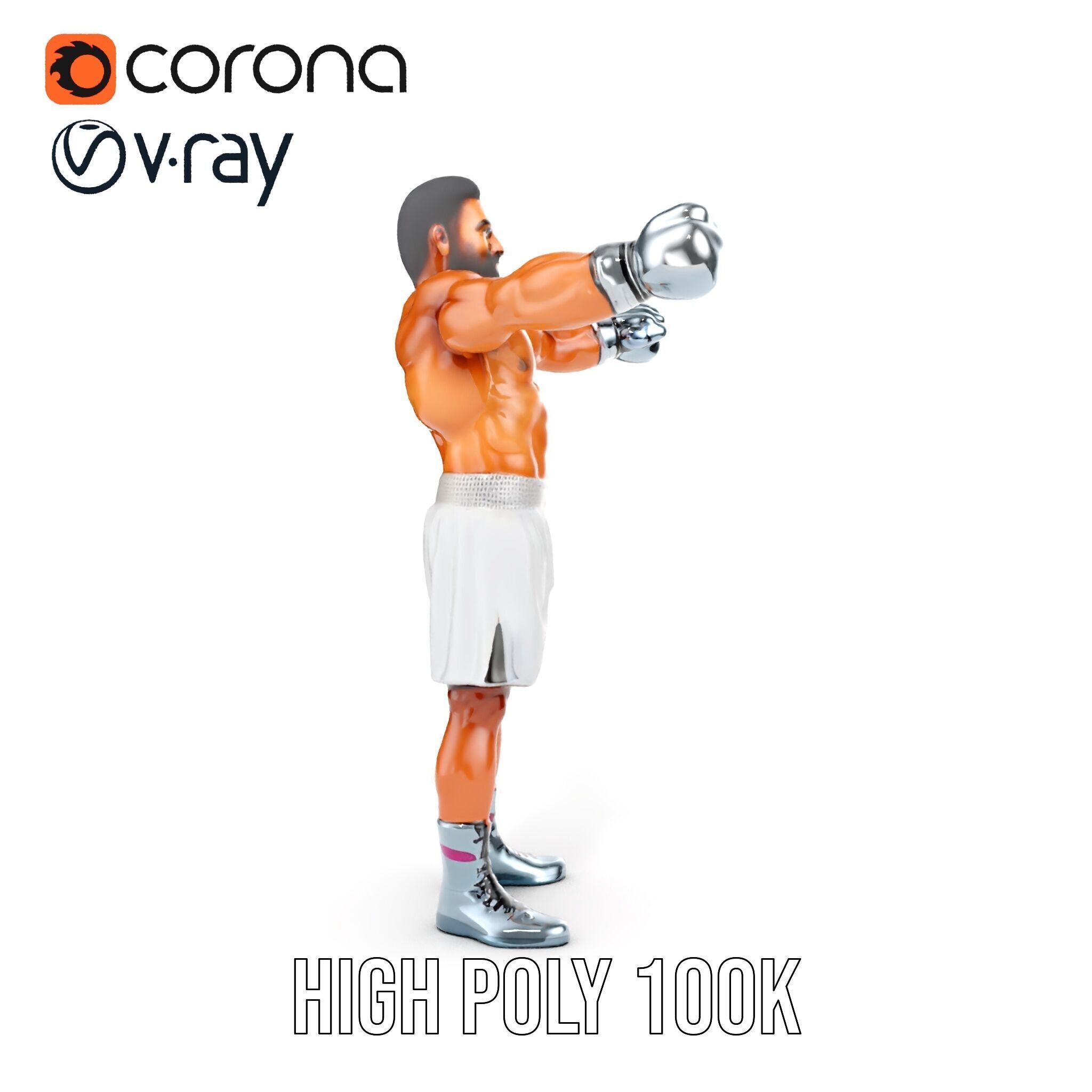 Boxer Character Rigged and Animated with Gloves and Shorts Low-poly 3D model_36