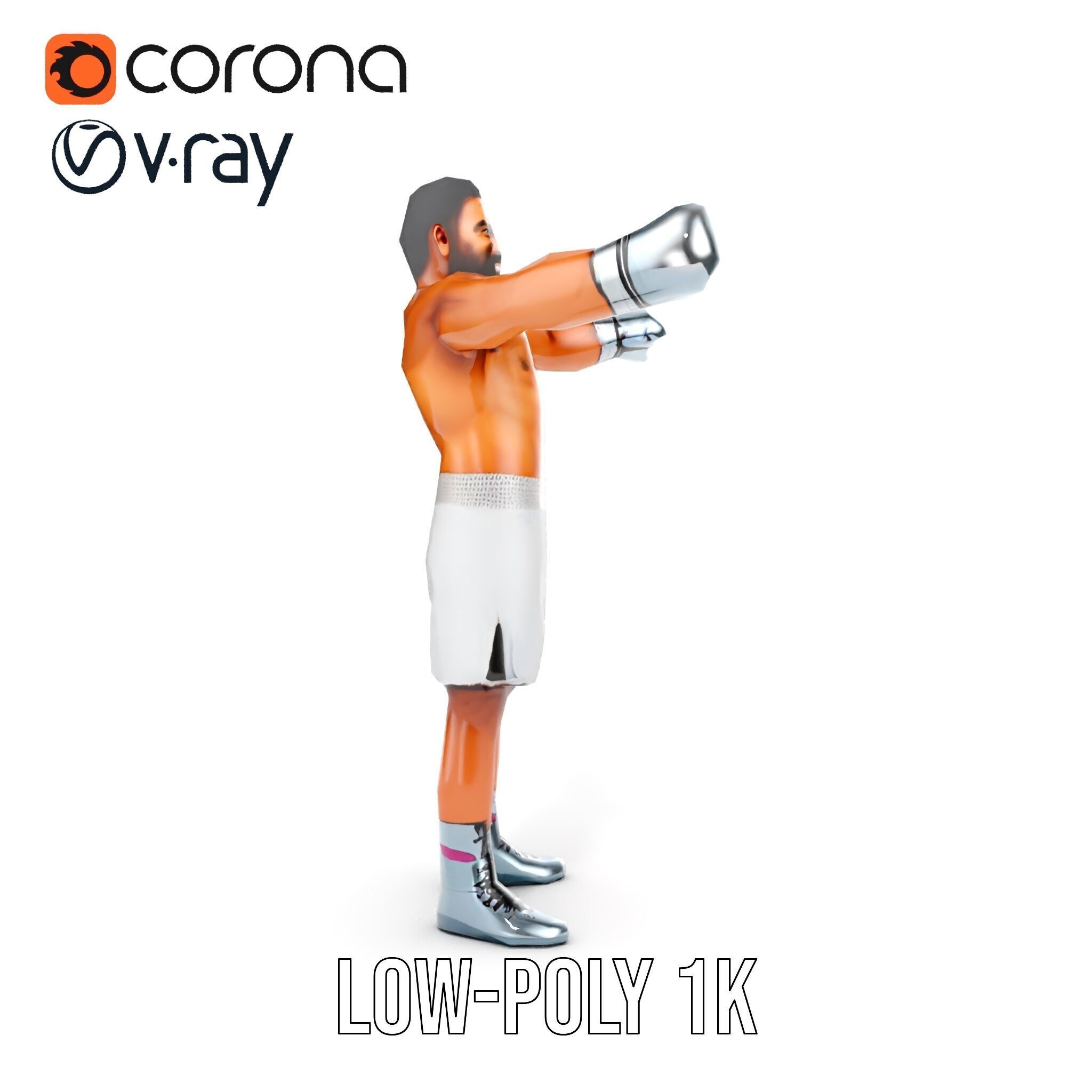 Boxer Character Rigged and Animated with Gloves and Shorts Low-poly 3D model_13