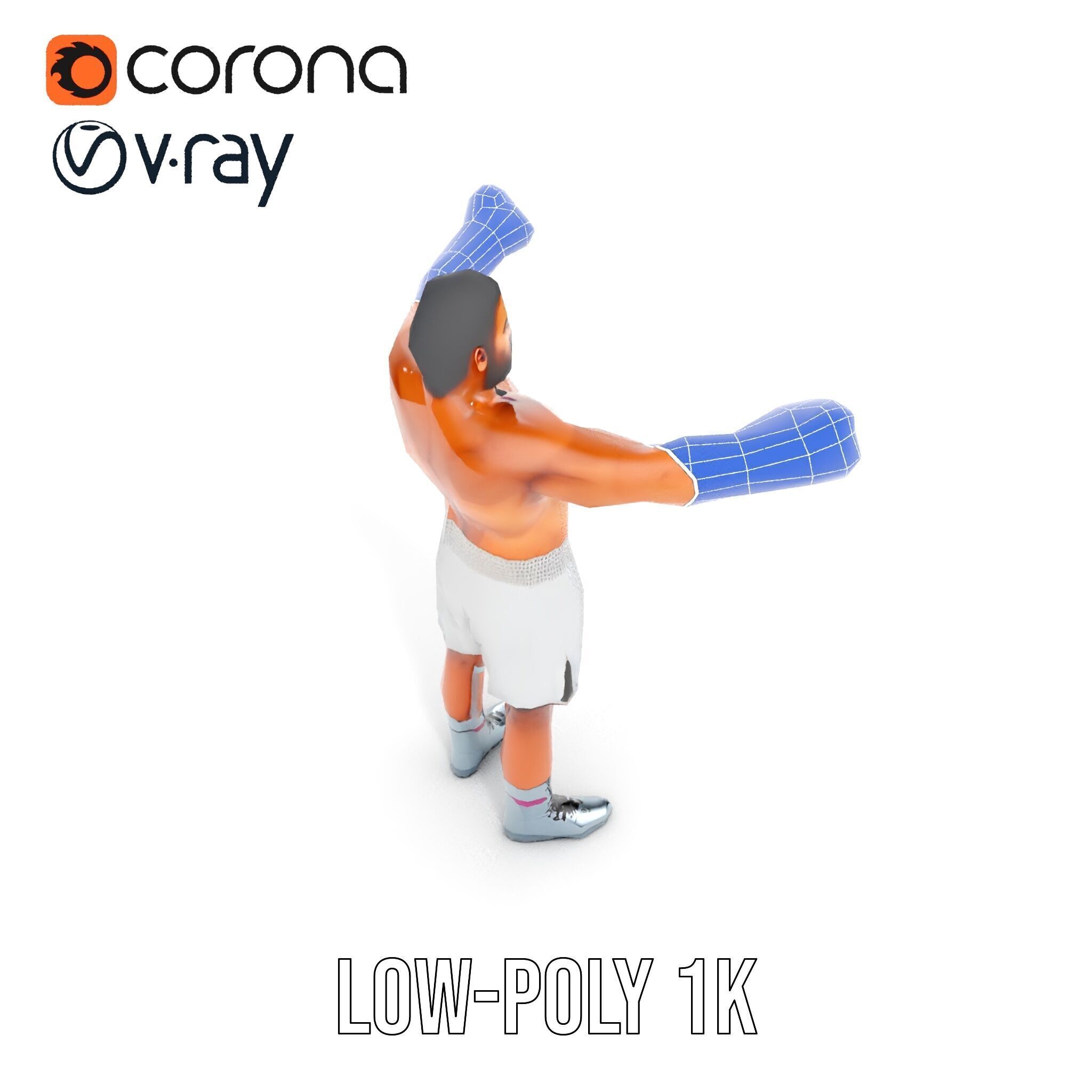 Boxer Character Rigged and Animated with Gloves and Shorts Low-poly 3D model_29