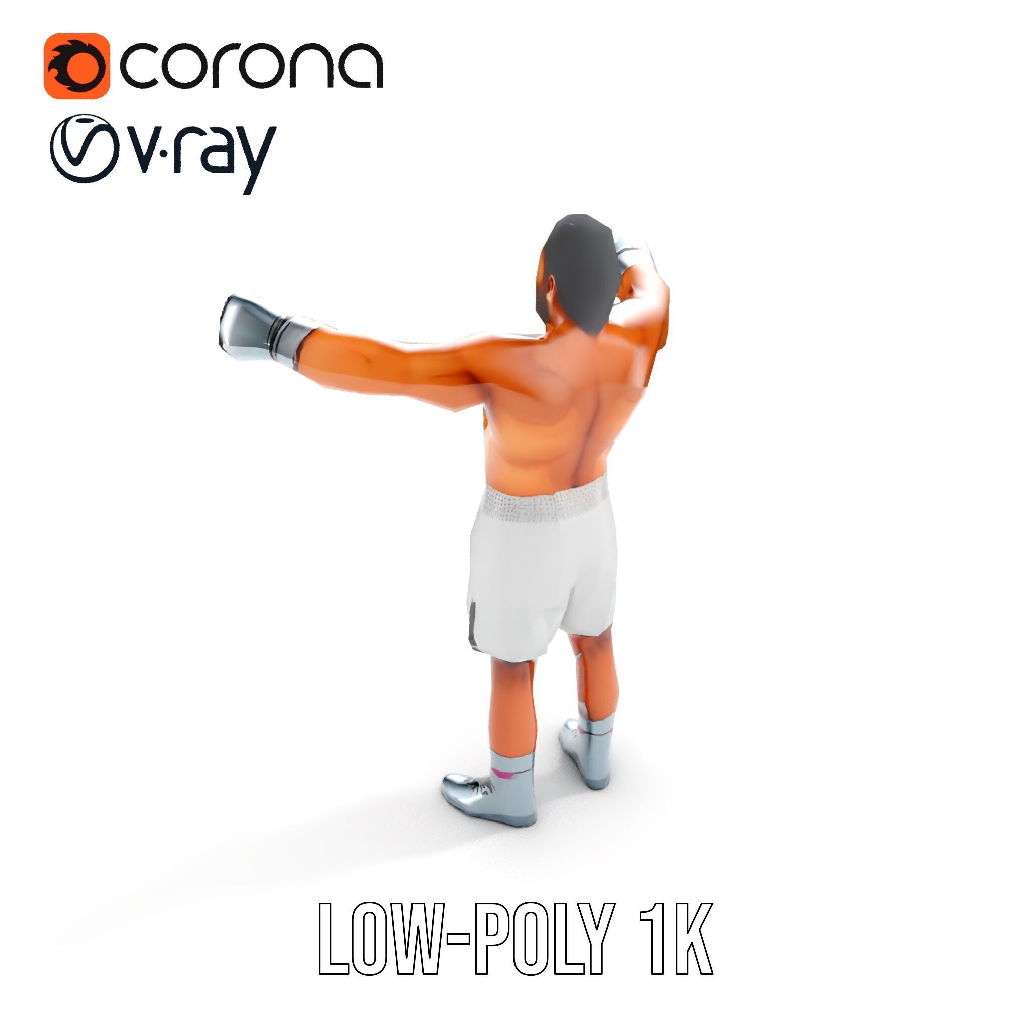 Boxer Character Rigged and Animated with Gloves and Shorts Low-poly 3D model_7